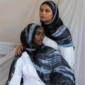 RY22 Black Shibori Grid Tie-Dye Hijab Shawl – Blue Grey Batik Women's Head Scarf (80×180cm) - Raya