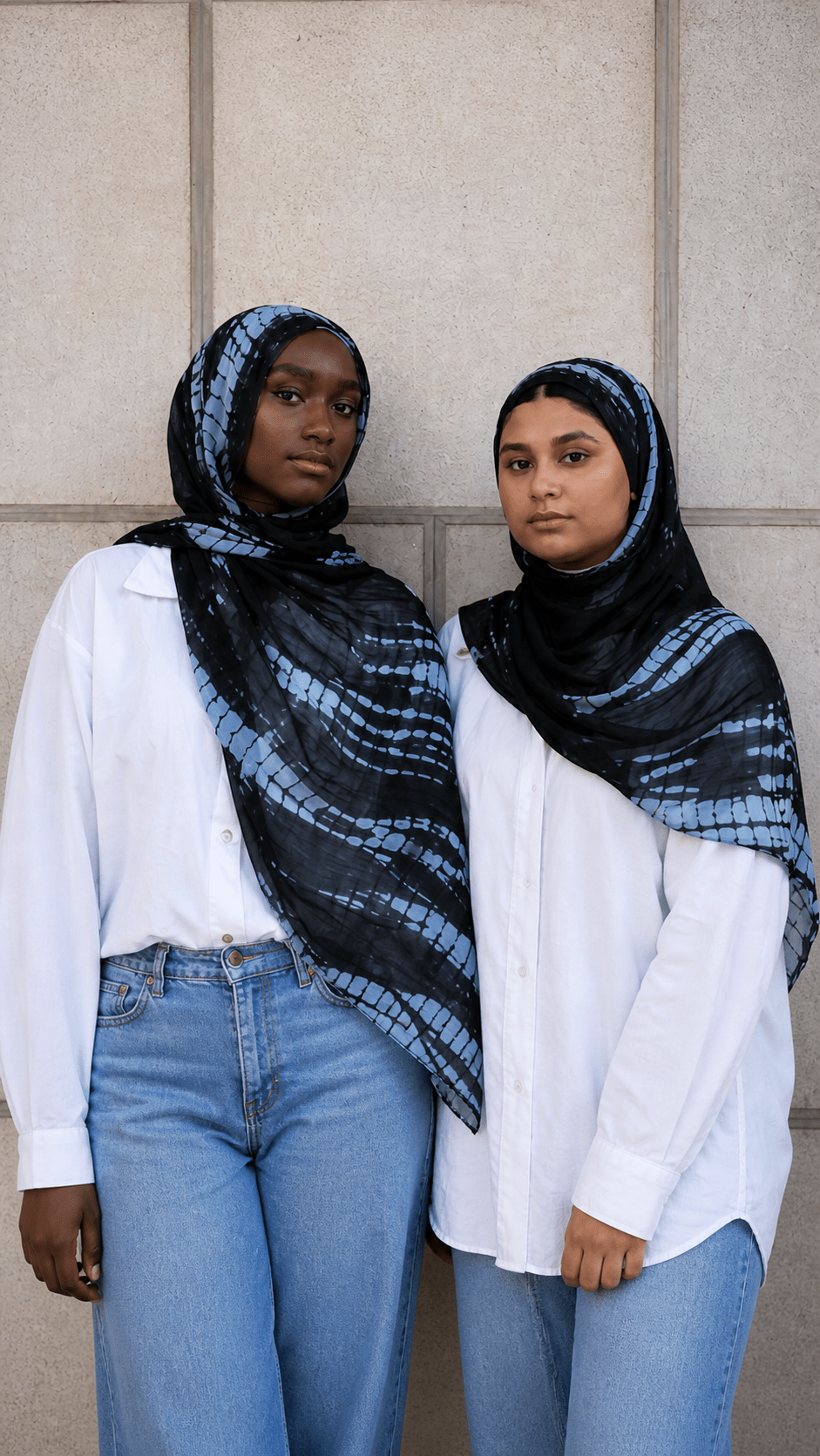 RY22 Black Shibori Grid Tie-Dye Hijab Shawl – Blue Grey Batik Women's Head Scarf (80×180cm) - Raya