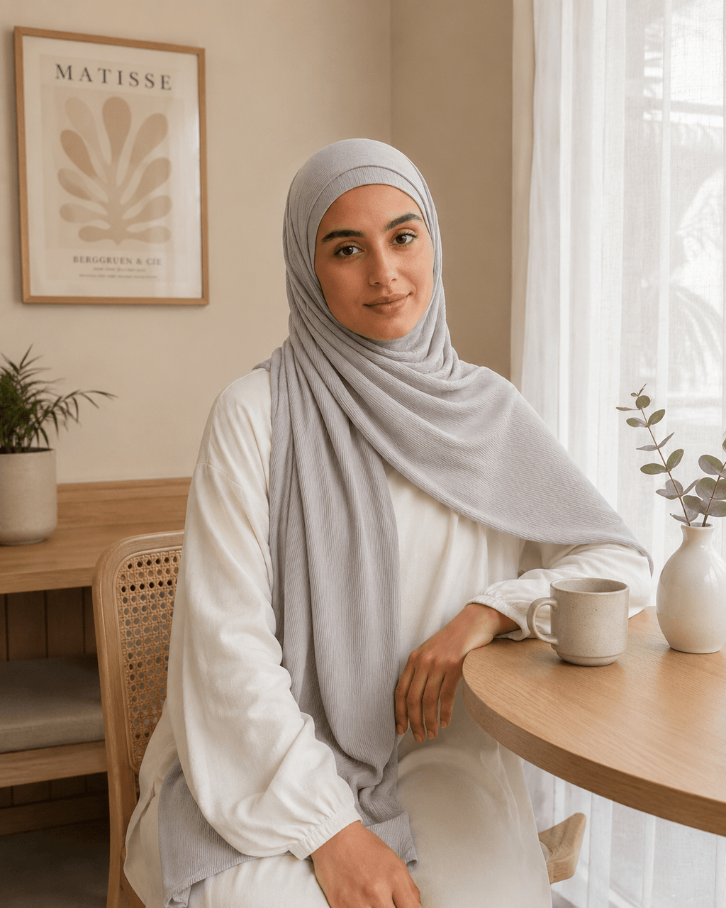 RY220 Light Silver Grey Cotton Ribbed Jersey Hijab Scarf – Soft Stretch Breathable Headscarf - Raya
