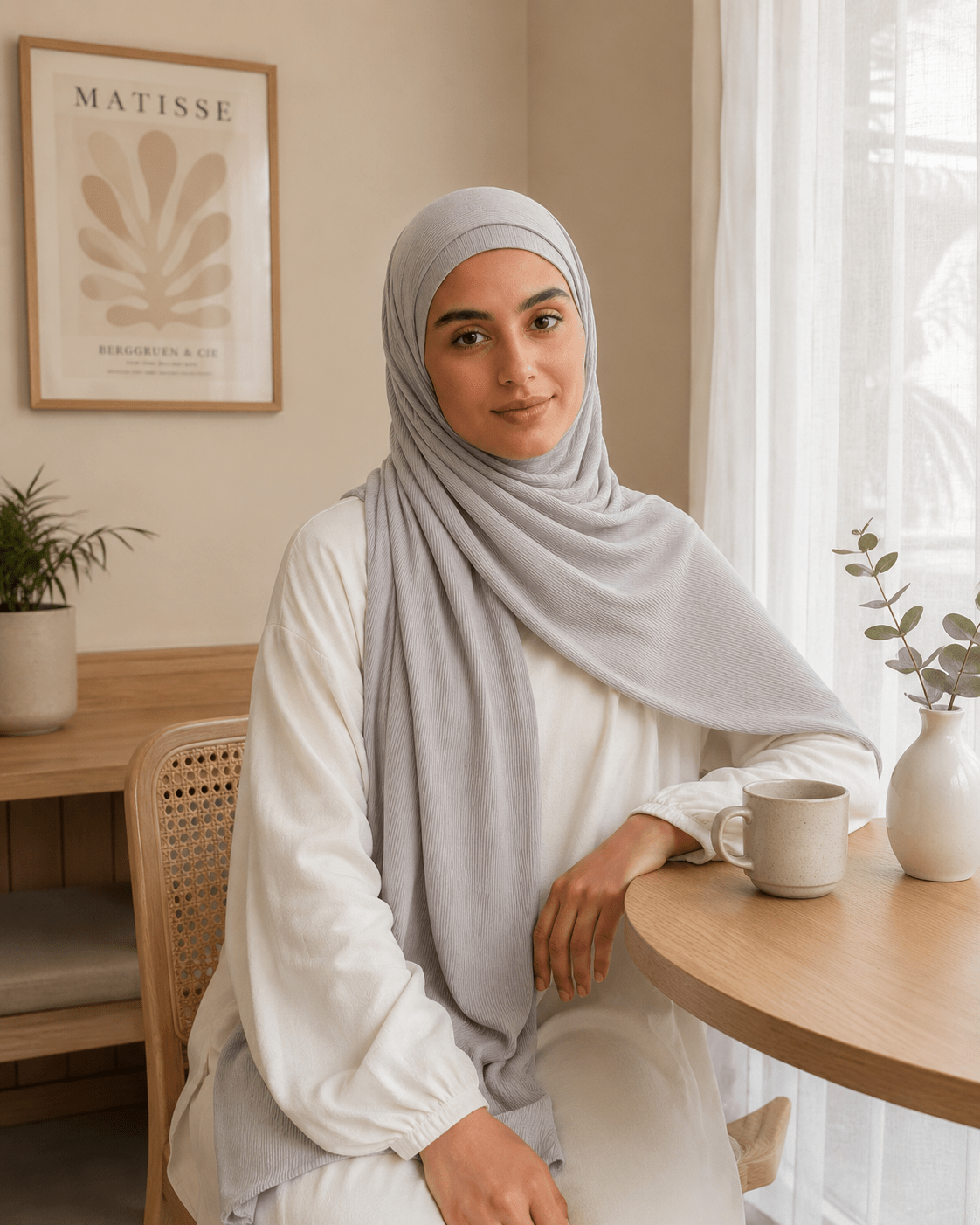 RY220 Light Silver Grey Cotton Ribbed Jersey Hijab Scarf – Soft Stretch Breathable Headscarf - Raya