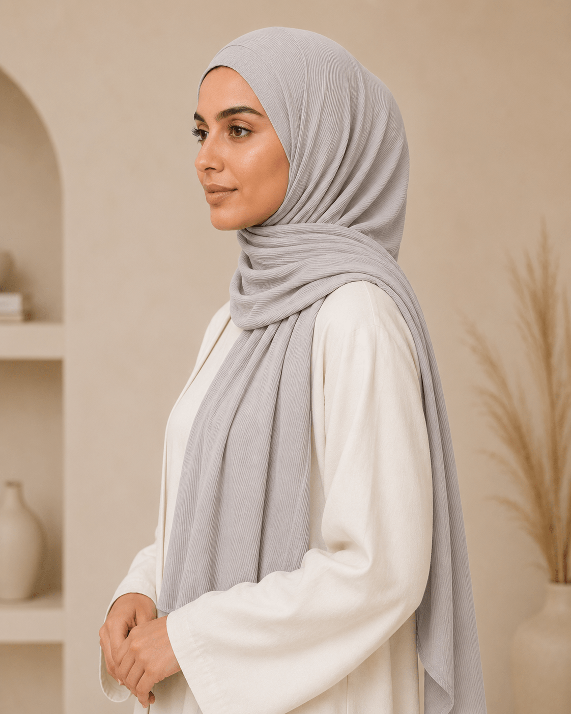 RY220 Light Silver Grey Cotton Ribbed Jersey Hijab Scarf – Soft Stretch Breathable Headscarf - Raya