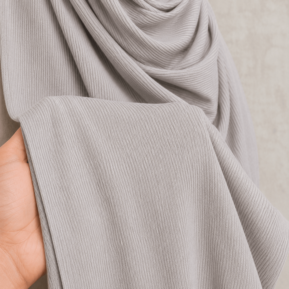 RY220 Light Silver Grey Cotton Ribbed Jersey Hijab Scarf – Soft Stretch Breathable Headscarf - Raya