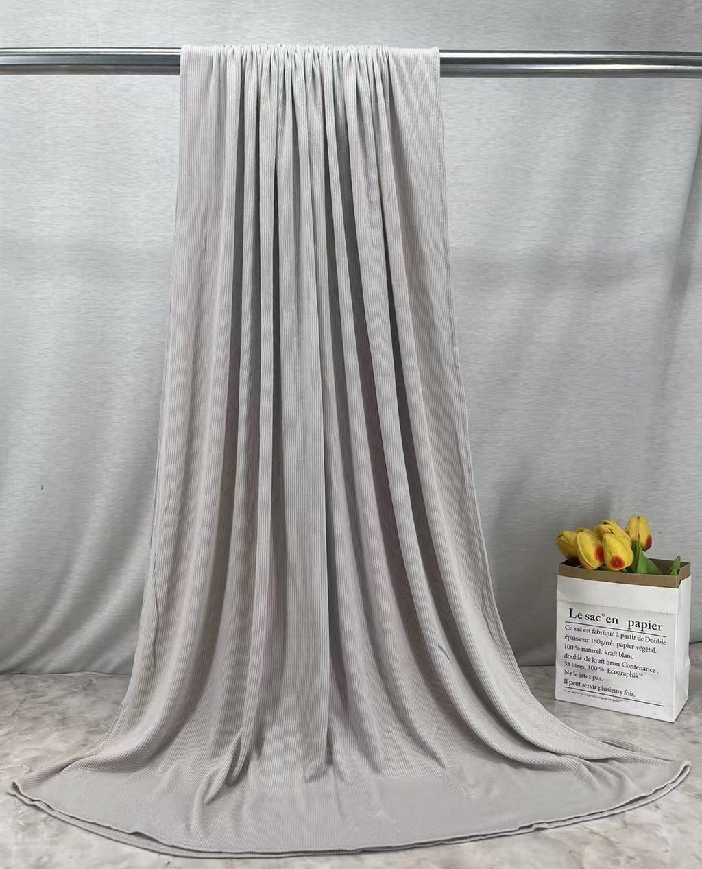 RY220 Light Silver Grey Cotton Ribbed Jersey Hijab Scarf – Soft Stretch Breathable Headscarf - Raya
