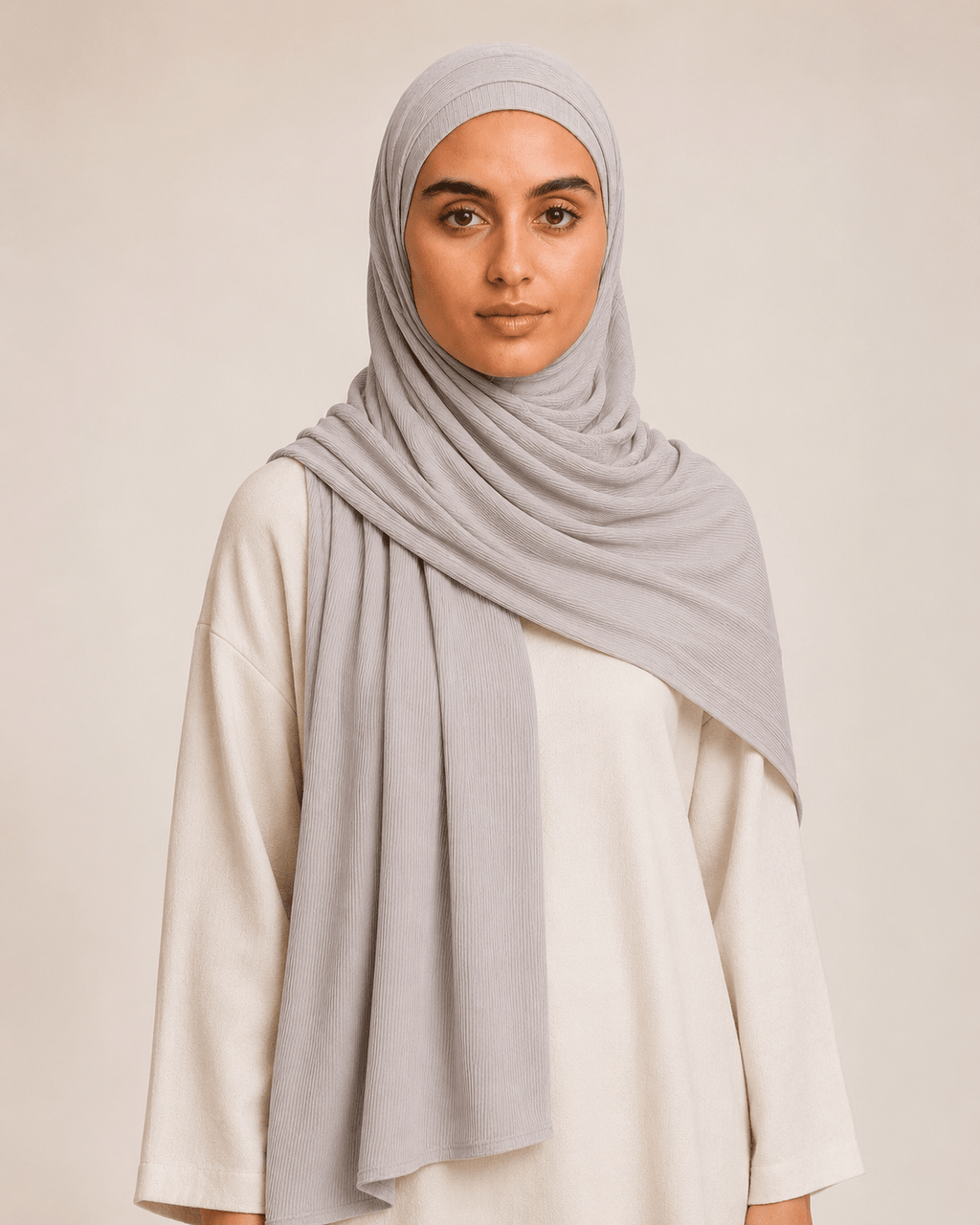 RY220 Light Silver Grey Cotton Ribbed Jersey Hijab Scarf – Soft Stretch Breathable Headscarf - Raya