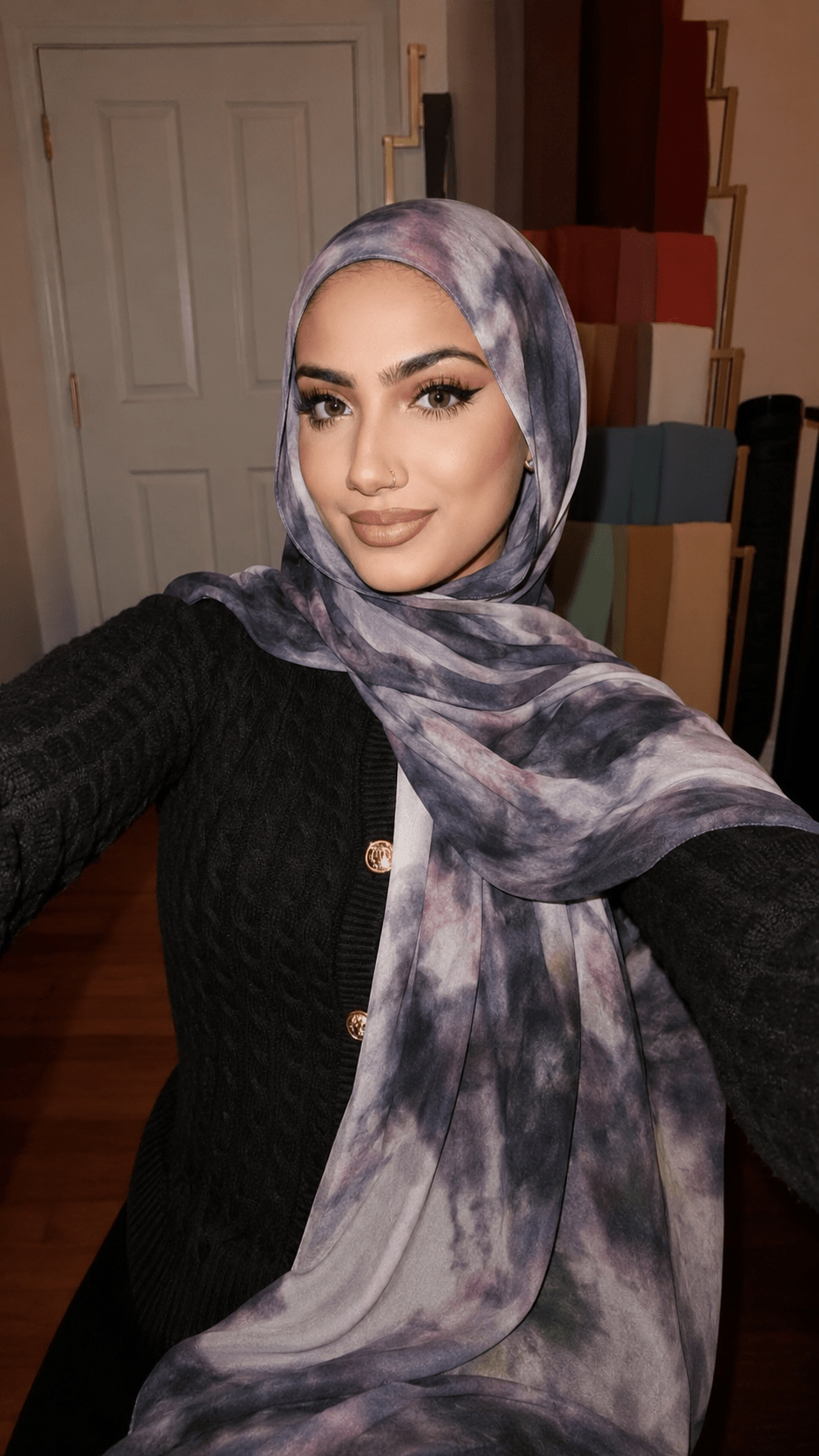 RY220 Smoky Purple Printed Liquid Jersey Hijab – Soft Premium Drape Scarf - Raya