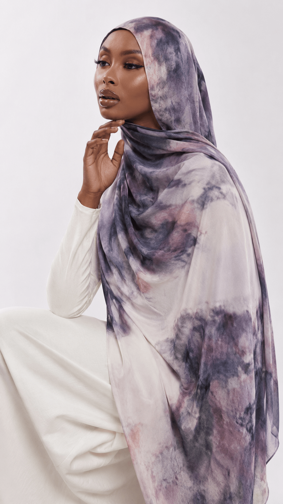 RY220 Smoky Purple Printed Liquid Jersey Hijab – Soft Premium Drape Scarf - Raya