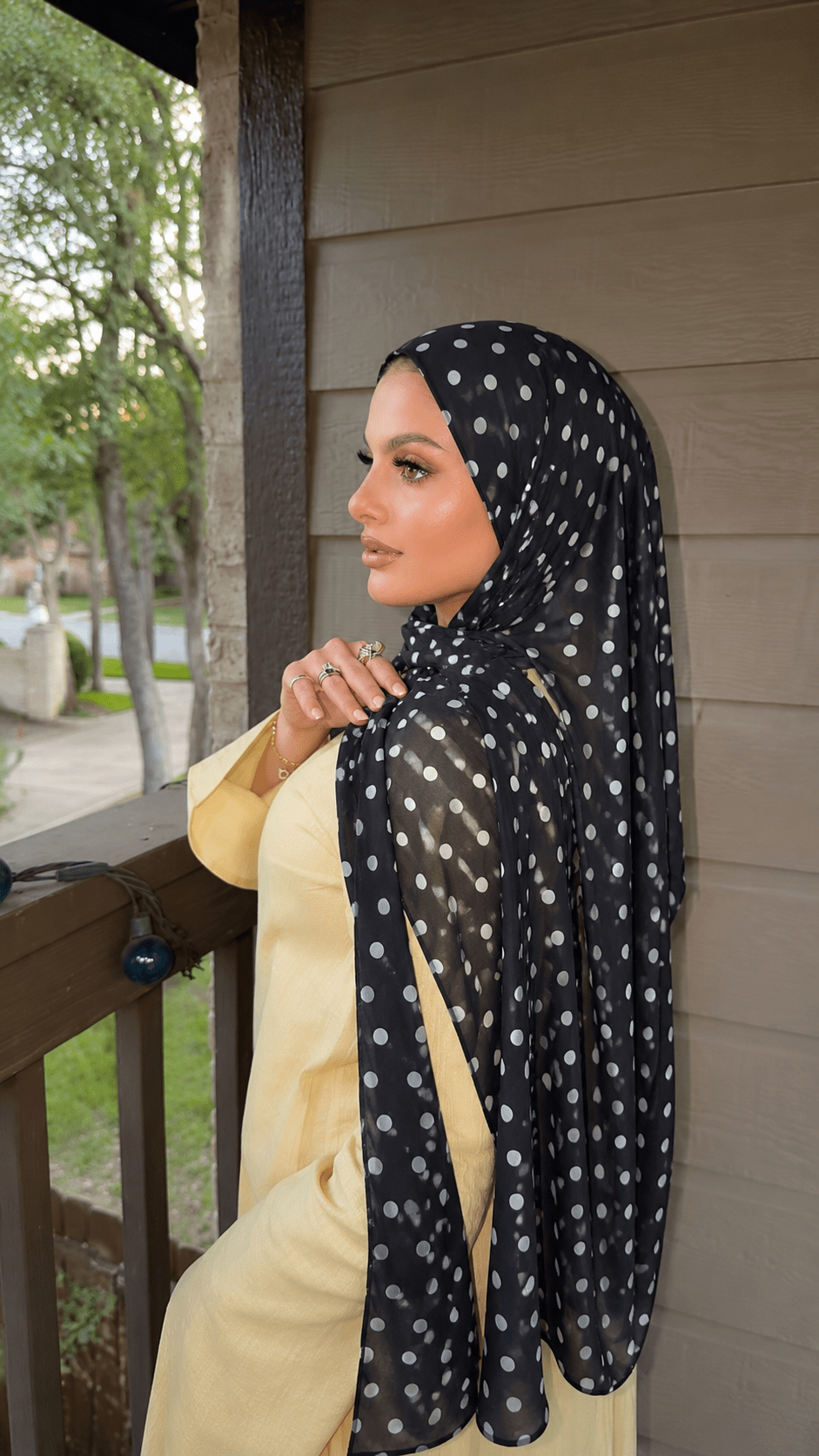 RY221 Black Polka Dot Printed Liquid Jersey Hijab – Soft Premium Drape Scarf - Raya