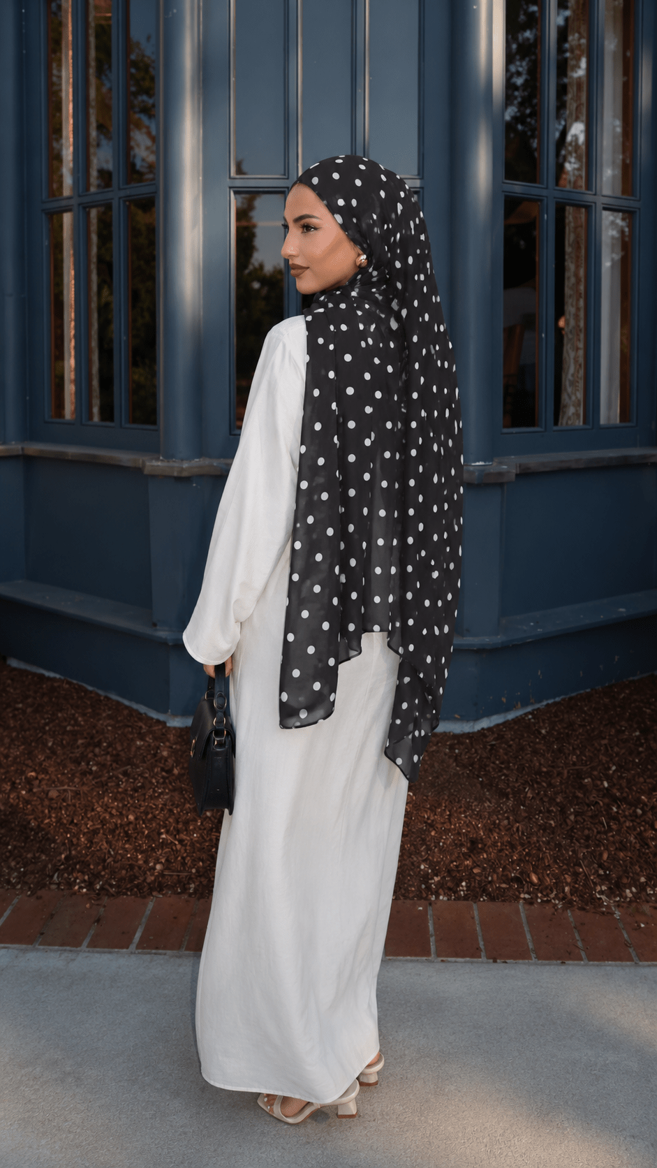 RY221 Black Polka Dot Printed Liquid Jersey Hijab – Soft Premium Drape Scarf - Raya