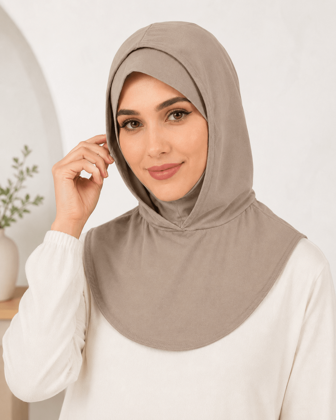 RY221 Light Coffee Full Coverage Hijab Cap – Soft Cotton Sun Protection Headscarf - Raya