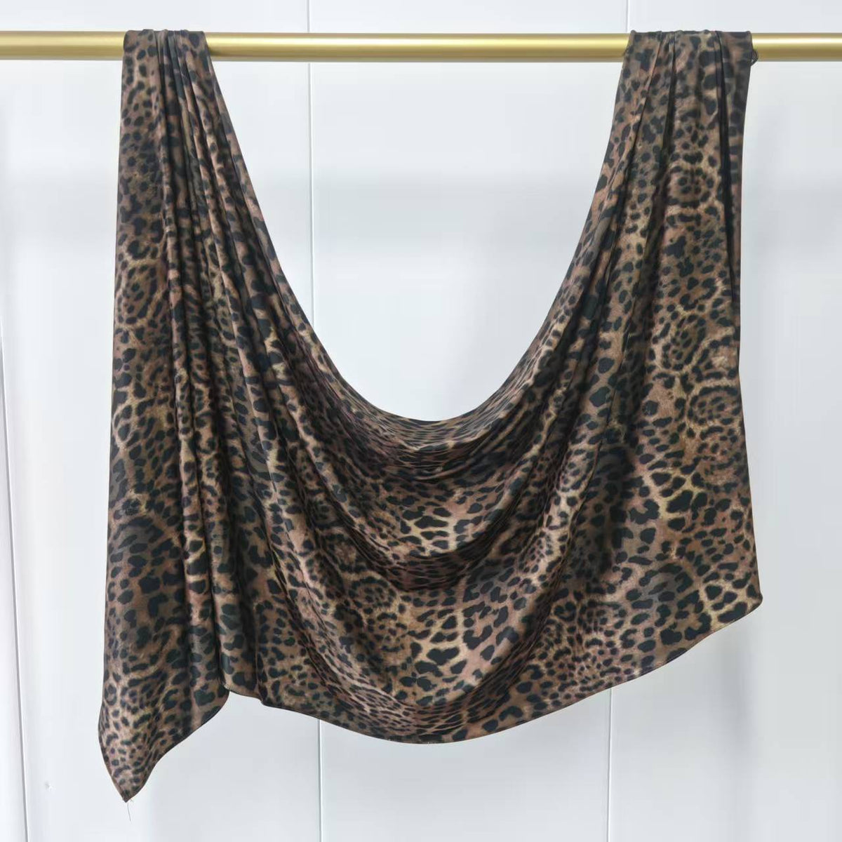 RY222 Brown Leopard Print Liquid Jersey Hijab – Soft Premium Drape Scarf - Raya