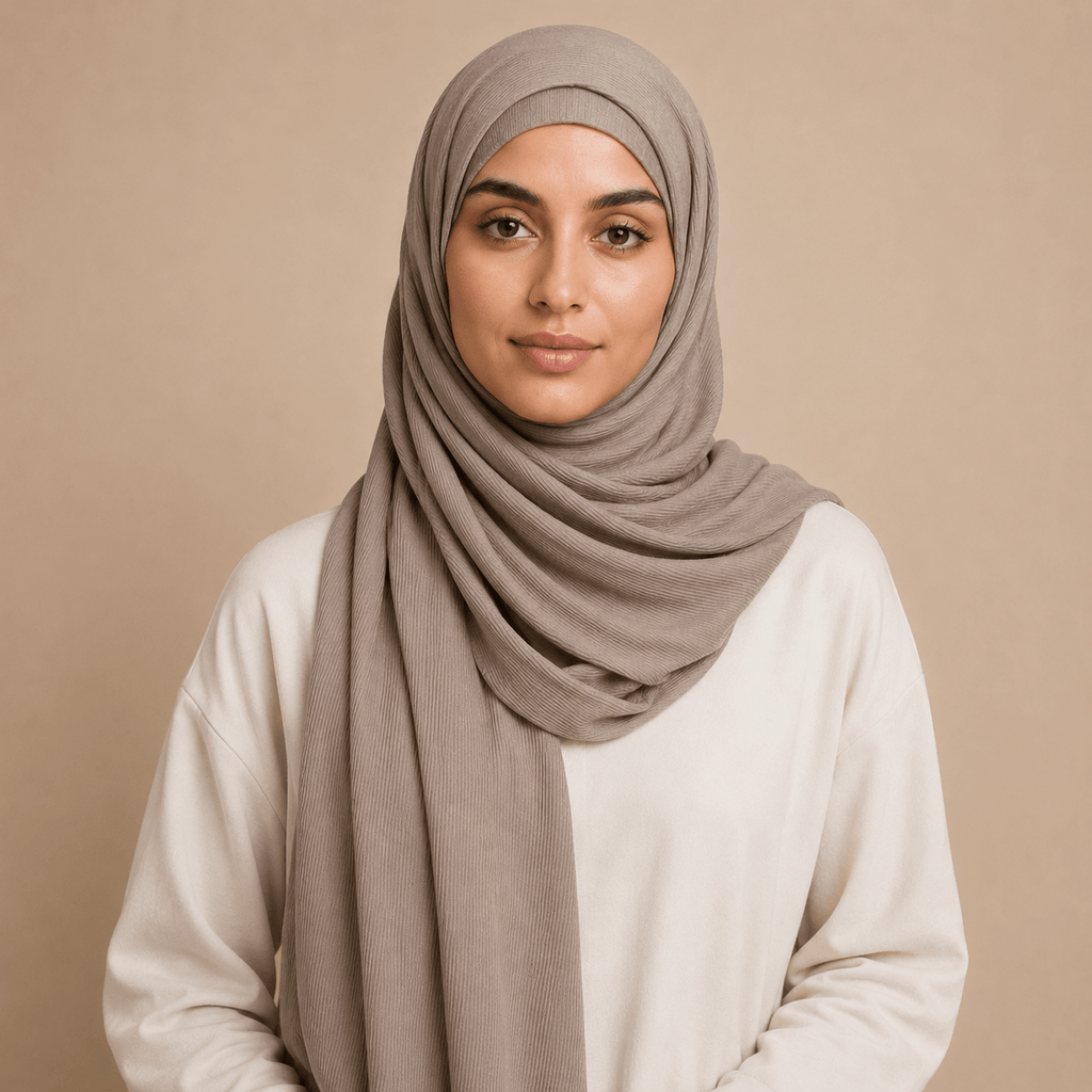 RY222 Mushroom Taupe Cotton Ribbed Jersey Hijab Scarf – Soft Stretch Breathable Headscarf - Raya