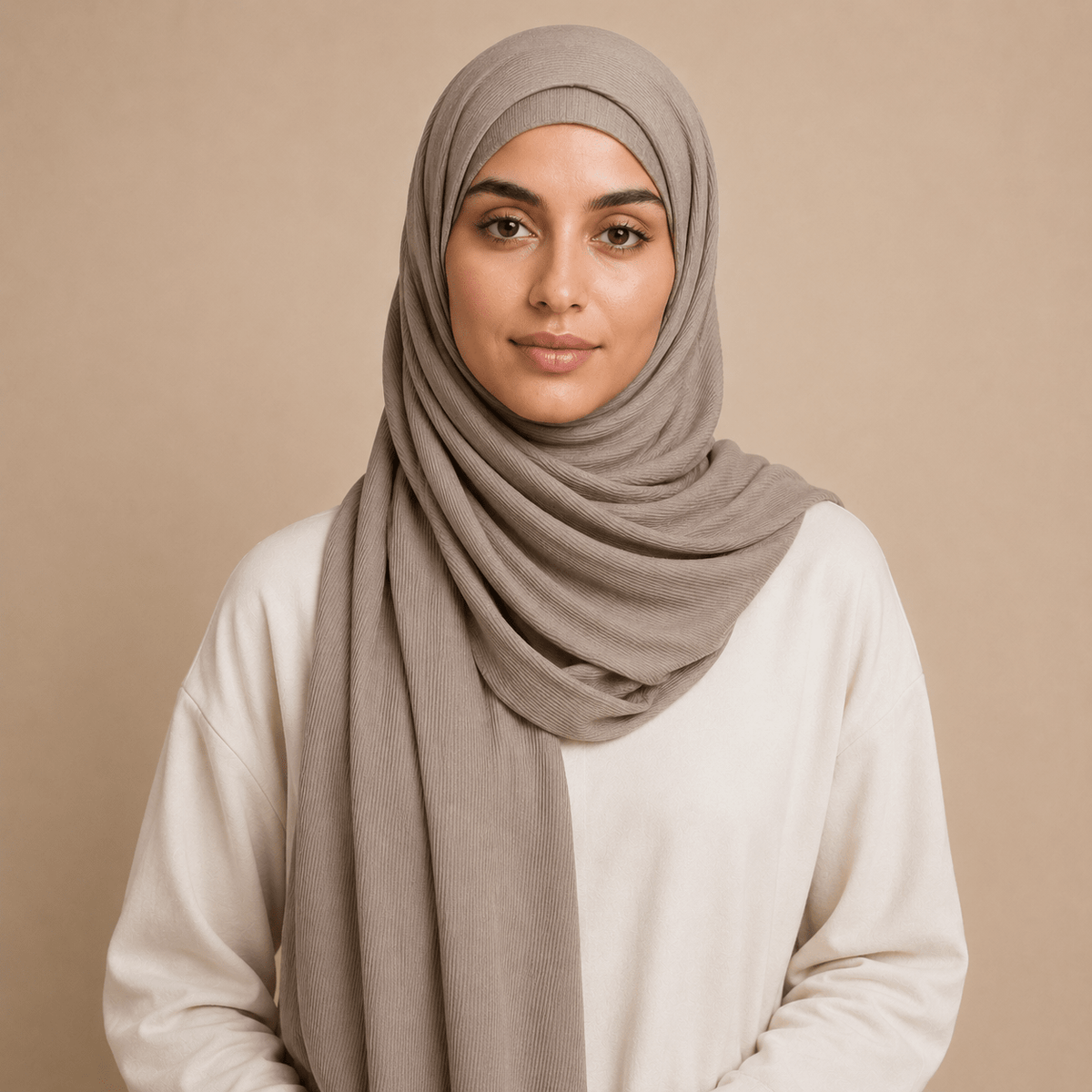 RY222 Mushroom Taupe Cotton Ribbed Jersey Hijab Scarf – Soft Stretch Breathable Headscarf - Raya