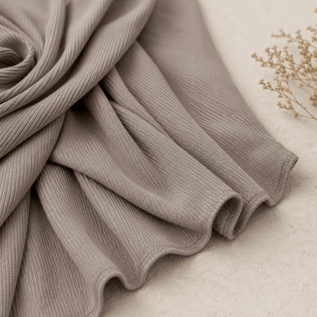RY222 Mushroom Taupe Cotton Ribbed Jersey Hijab Scarf – Soft Stretch Breathable Headscarf - Raya