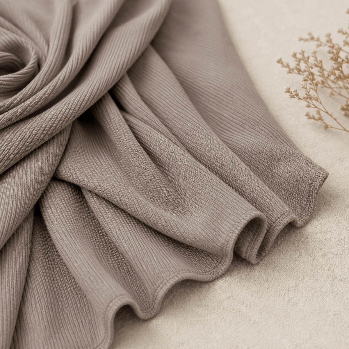 RY222 Mushroom Taupe Cotton Ribbed Jersey Hijab Scarf – Soft Stretch Breathable Headscarf - Raya