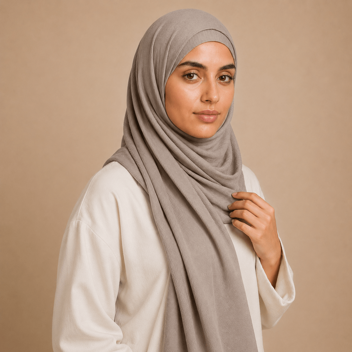 RY222 Mushroom Taupe Cotton Ribbed Jersey Hijab Scarf – Soft Stretch Breathable Headscarf - Raya