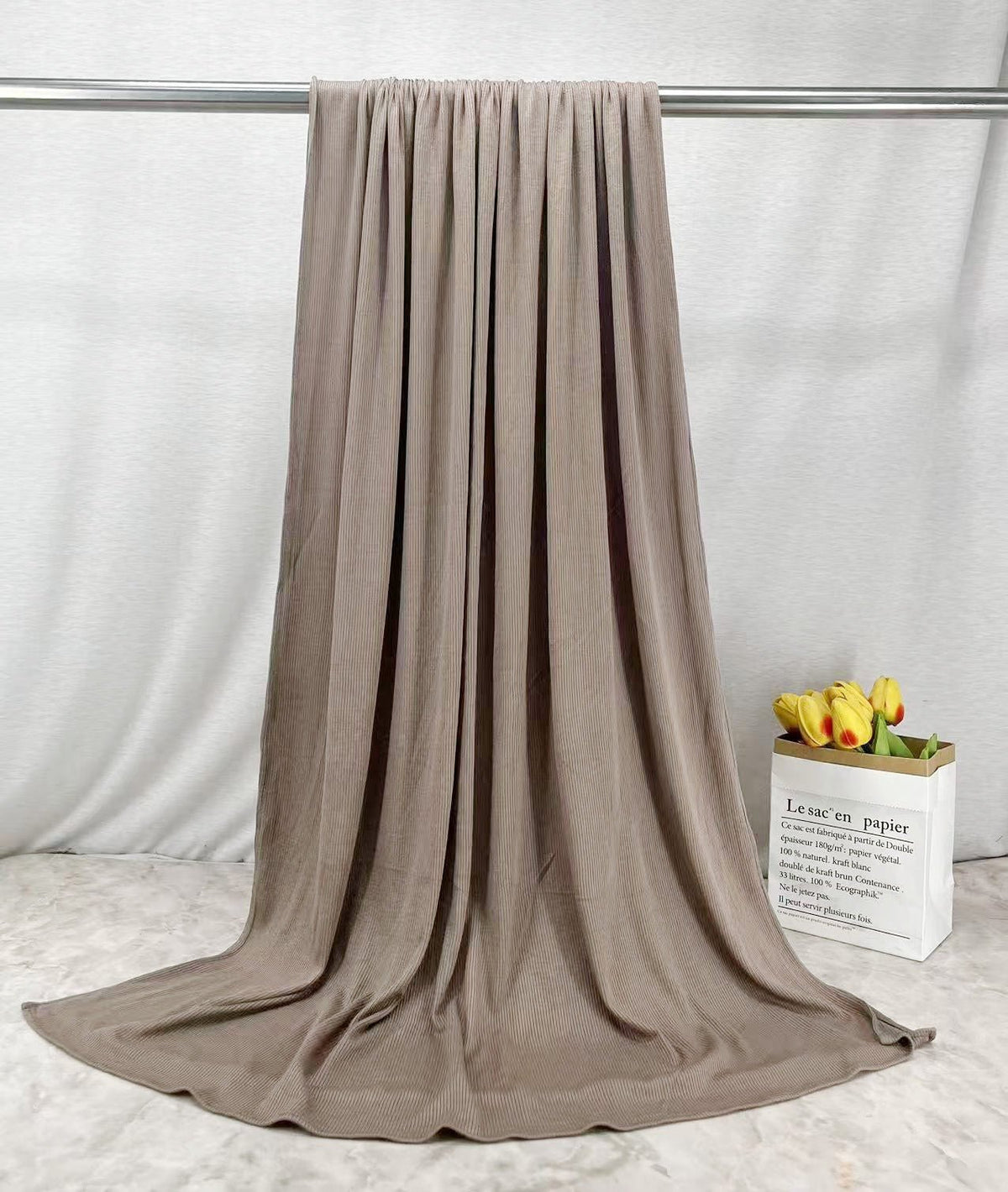 RY222 Mushroom Taupe Cotton Ribbed Jersey Hijab Scarf – Soft Stretch Breathable Headscarf - Raya