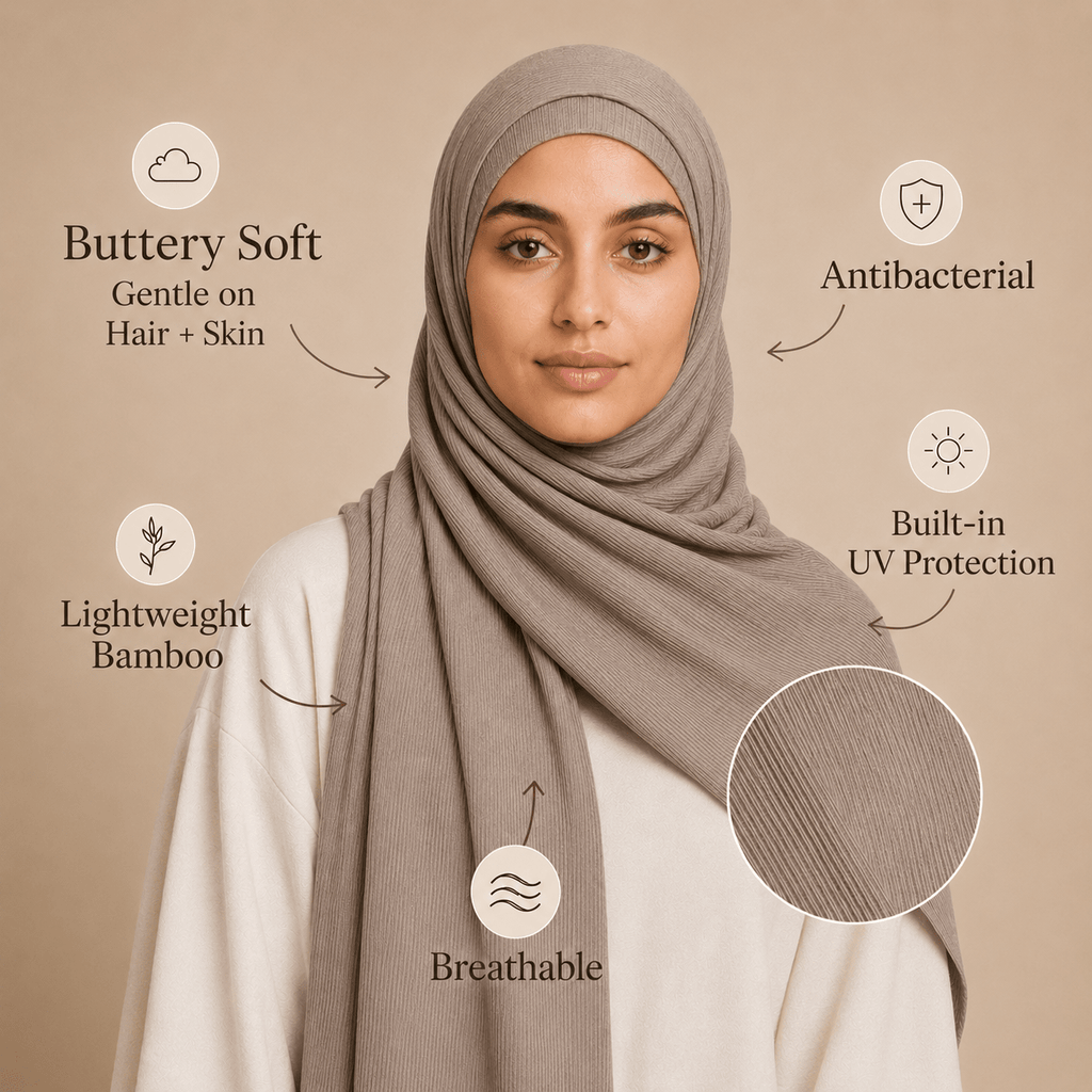 RY222 Mushroom Taupe Cotton Ribbed Jersey Hijab Scarf – Soft Stretch Breathable Headscarf - Raya