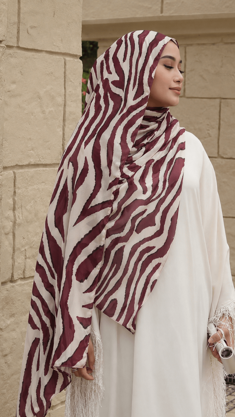 RY223 Burgundy Zebra Print Liquid Jersey Hijab – Soft Premium Drape Scarf - Raya