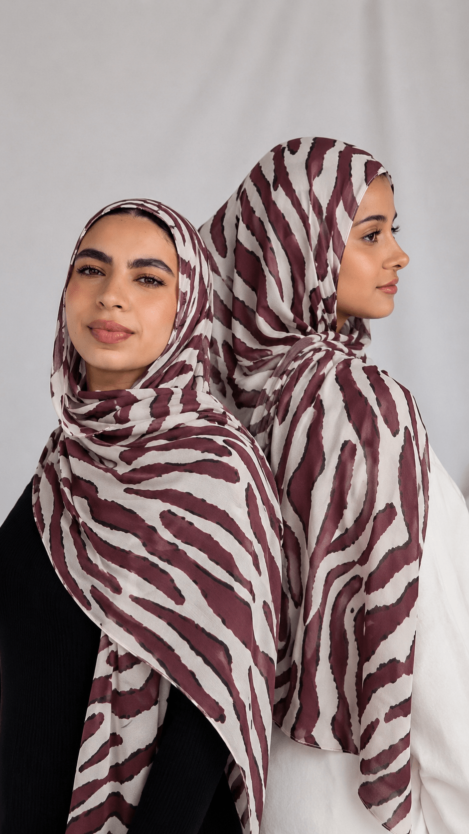 RY223 Burgundy Zebra Print Liquid Jersey Hijab – Soft Premium Drape Scarf - Raya
