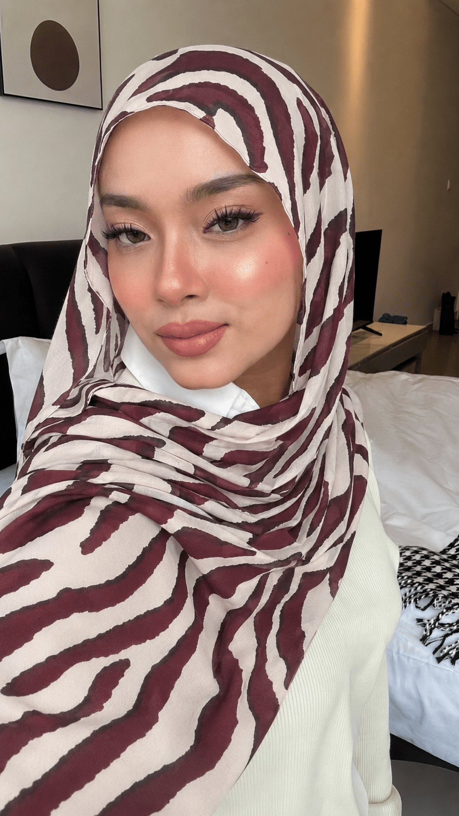 RY223 Burgundy Zebra Print Liquid Jersey Hijab – Soft Premium Drape Scarf - Raya
