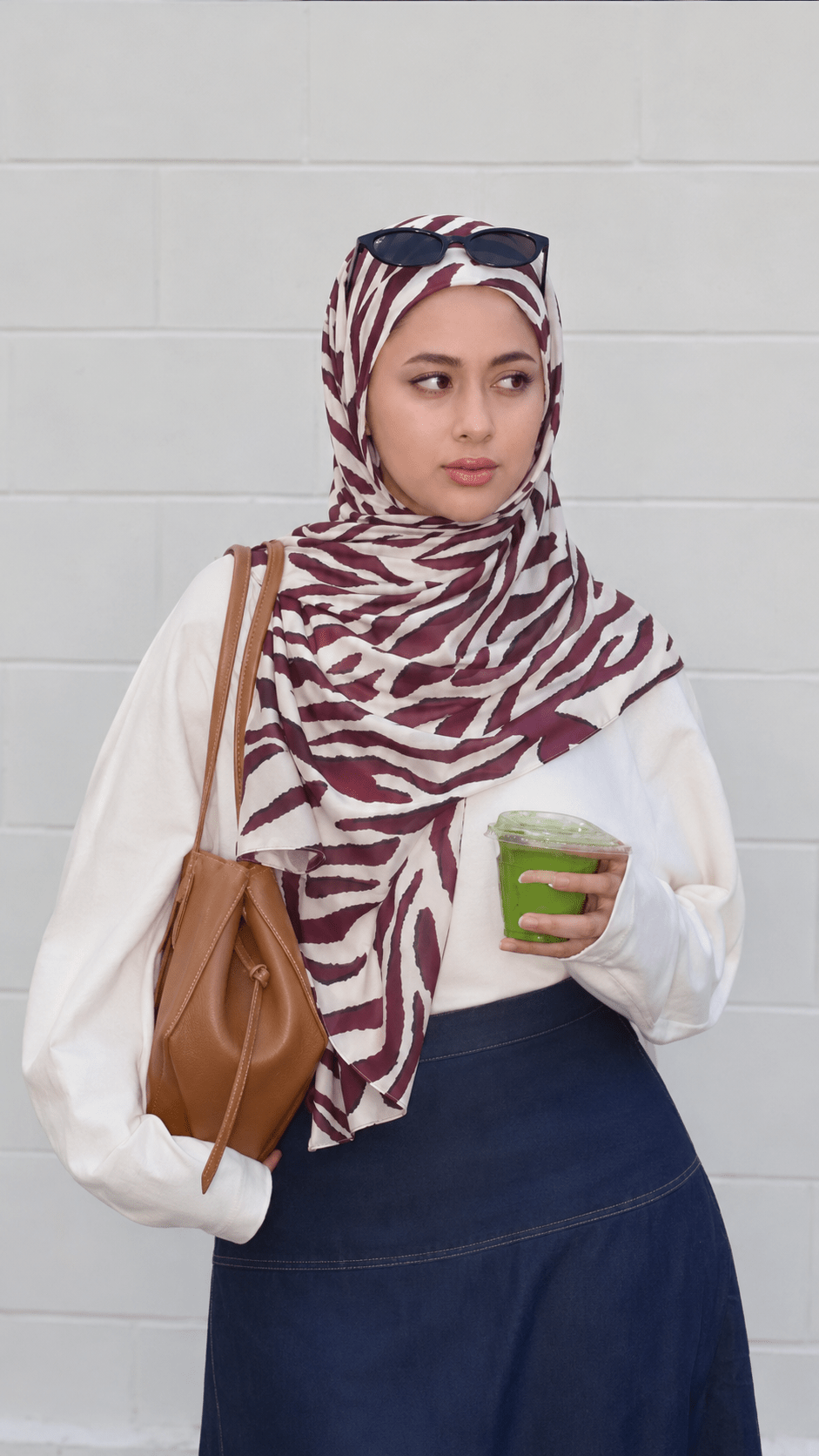 RY223 Burgundy Zebra Print Liquid Jersey Hijab – Soft Premium Drape Scarf - Raya