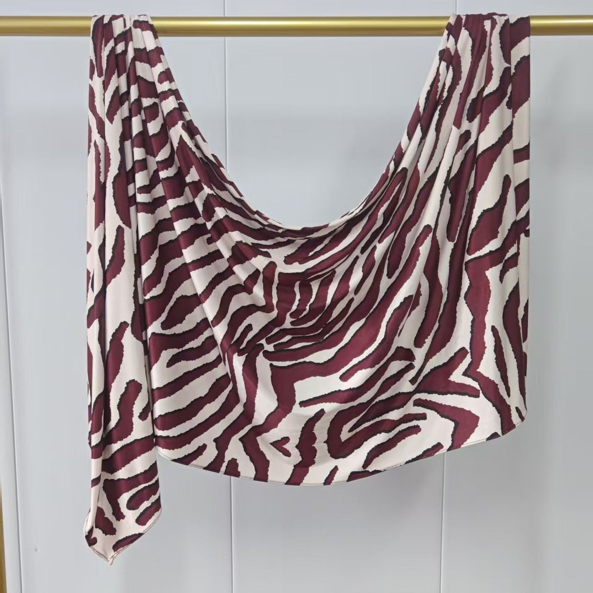 RY223 Burgundy Zebra Print Liquid Jersey Hijab – Soft Premium Drape Scarf - Raya