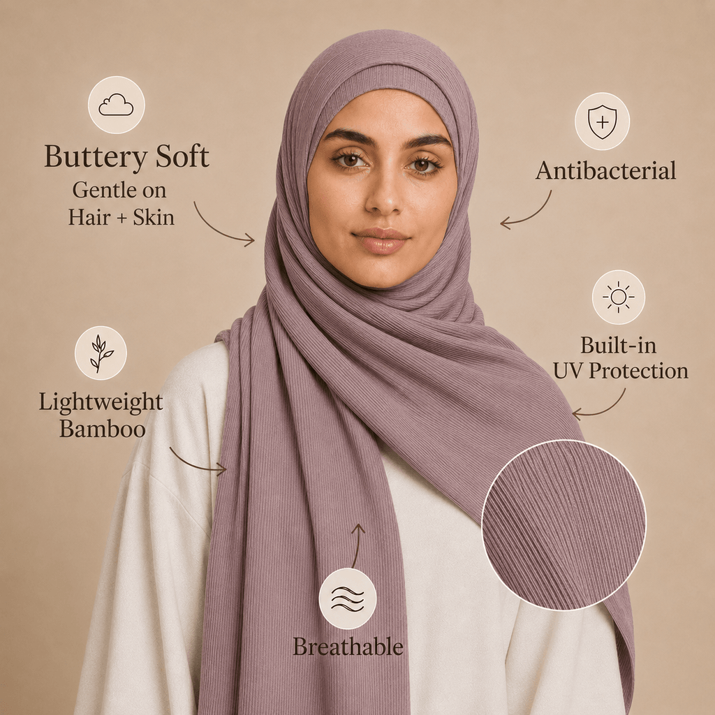 RY223 Dusty Mauve Cotton Ribbed Jersey Hijab Scarf – Soft Stretch Breathable Headscarf - Raya
