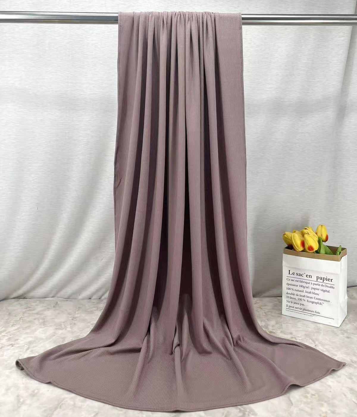 RY223 Dusty Mauve Cotton Ribbed Jersey Hijab Scarf – Soft Stretch Breathable Headscarf - Raya