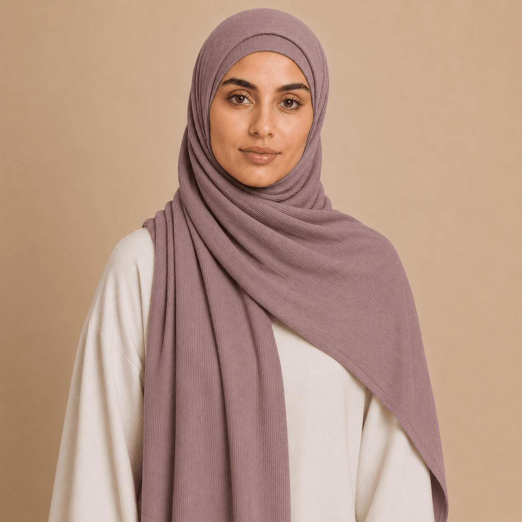 RY223 Dusty Mauve Cotton Ribbed Jersey Hijab Scarf – Soft Stretch Breathable Headscarf - Raya