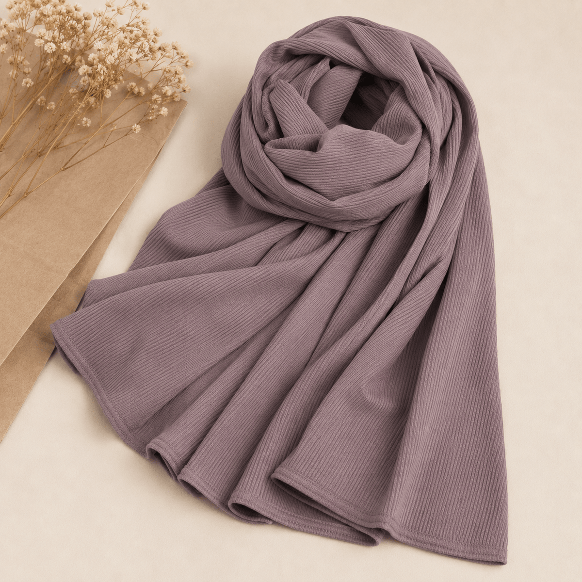RY223 Dusty Mauve Cotton Ribbed Jersey Hijab Scarf – Soft Stretch Breathable Headscarf - Raya