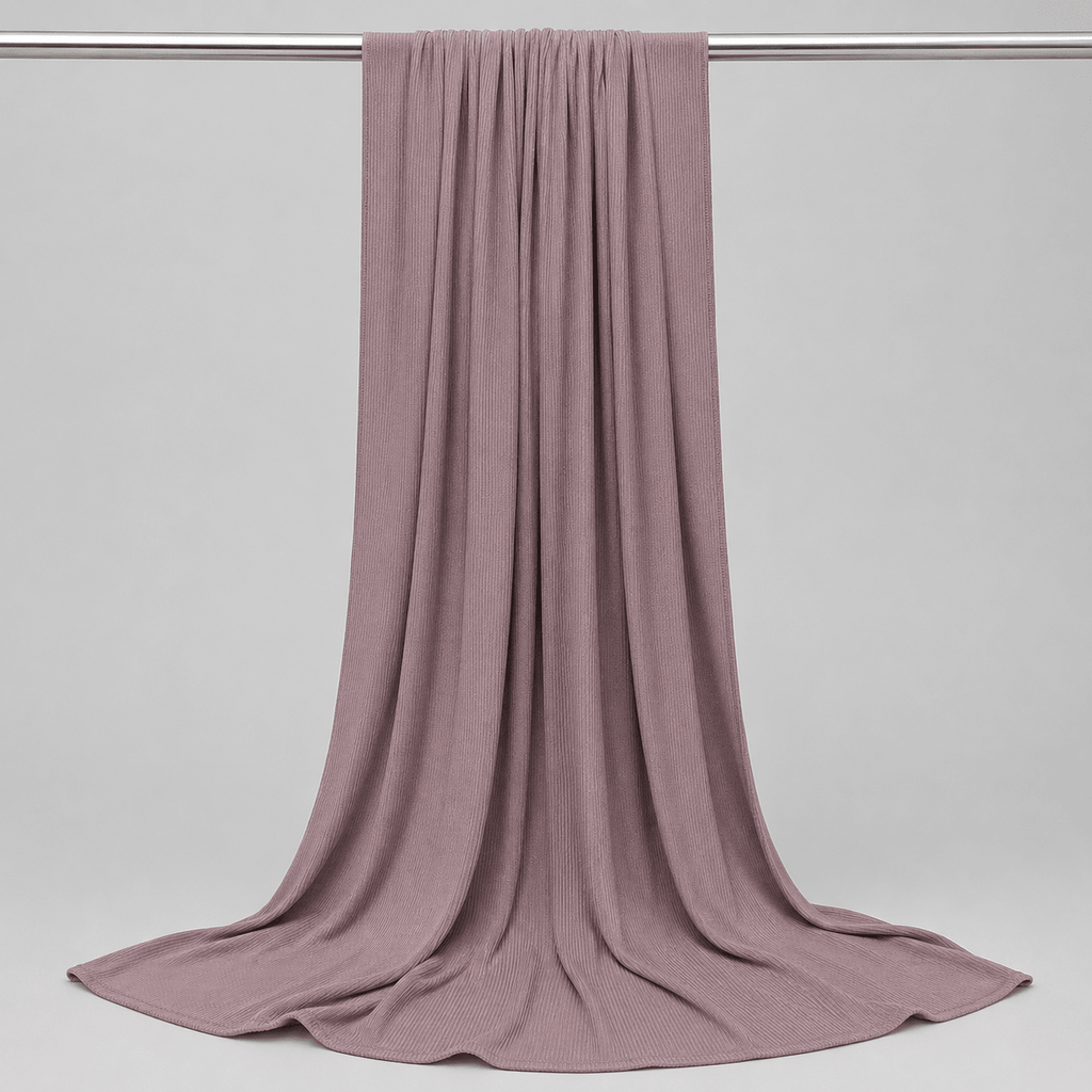 RY223 Dusty Mauve Cotton Ribbed Jersey Hijab Scarf – Soft Stretch Breathable Headscarf - Raya