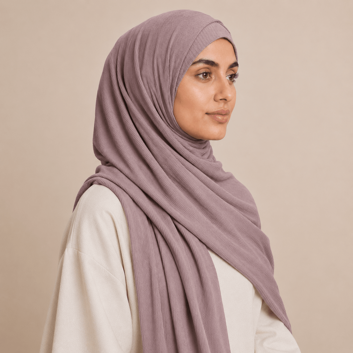 RY223 Dusty Mauve Cotton Ribbed Jersey Hijab Scarf – Soft Stretch Breathable Headscarf - Raya