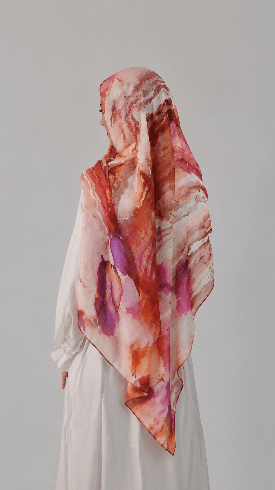 RY224 Coral Burgundy Watercolor Printed Liquid Jersey Hijab – Soft Premium Drape Scarf - Raya