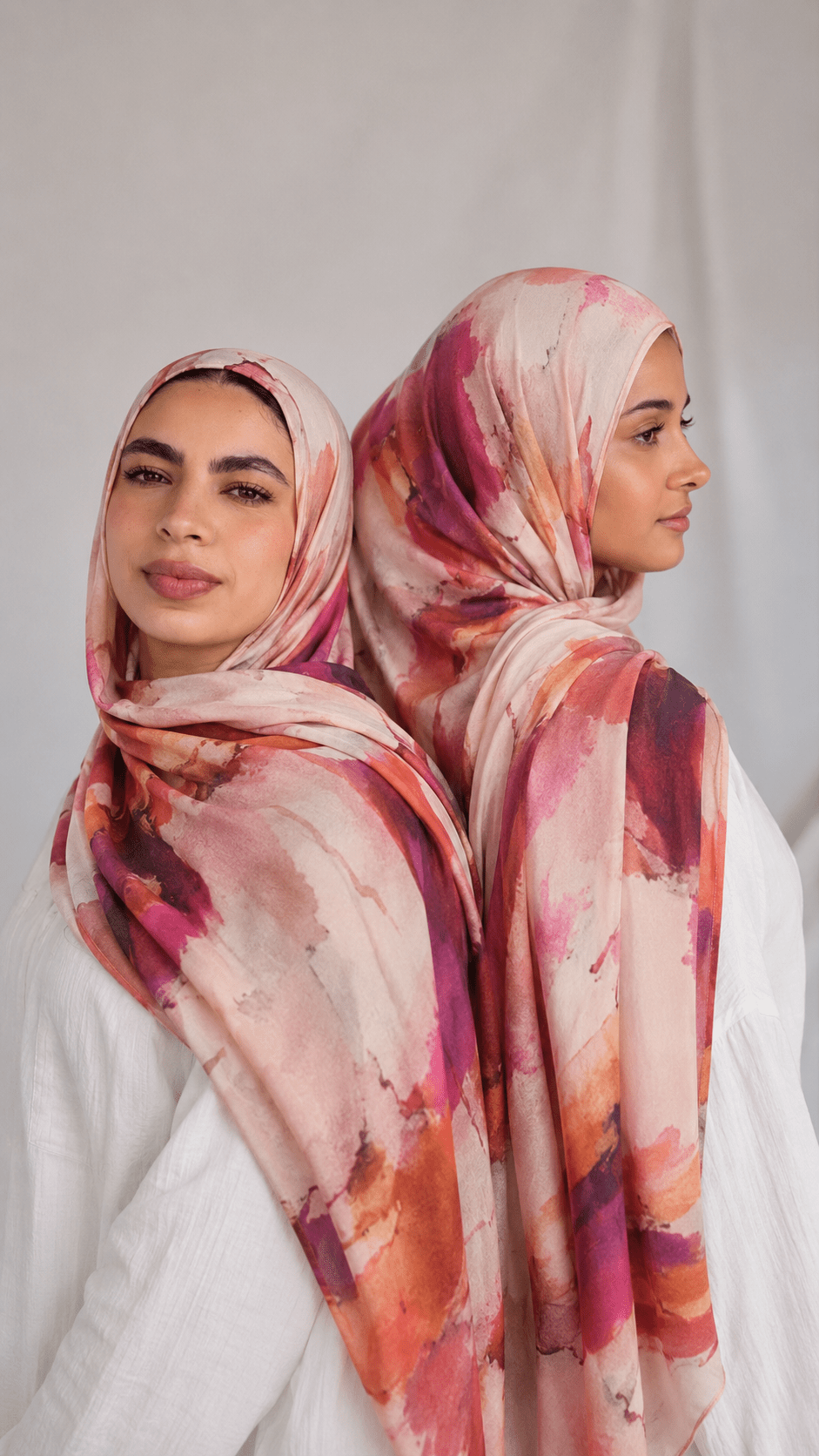 RY224 Coral Burgundy Watercolor Printed Liquid Jersey Hijab – Soft Premium Drape Scarf - Raya