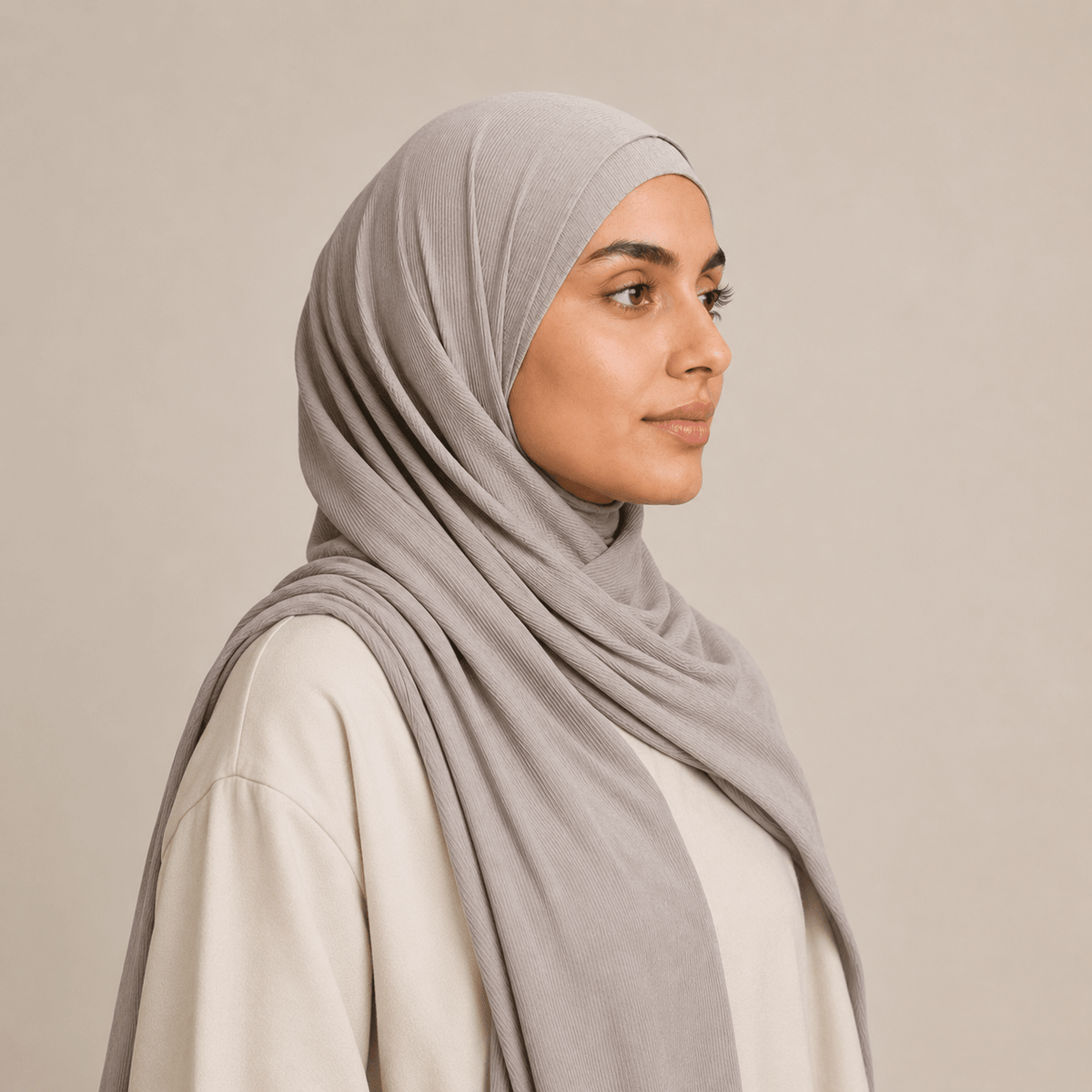RY224 Stone Taupe Cotton Ribbed Jersey Hijab Scarf – Soft Stretch Breathable Headscarf - Raya