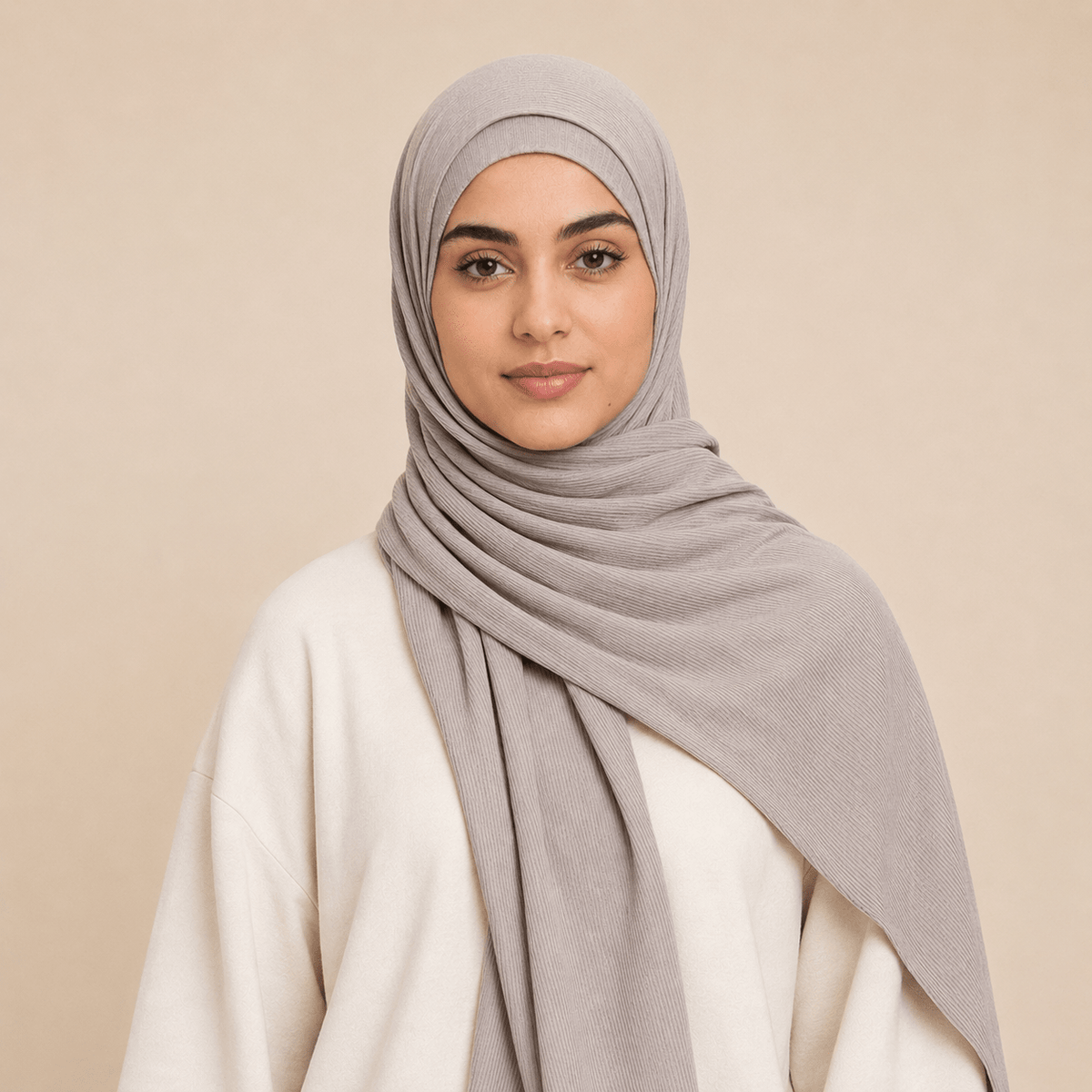 RY224 Stone Taupe Cotton Ribbed Jersey Hijab Scarf – Soft Stretch Breathable Headscarf - Raya