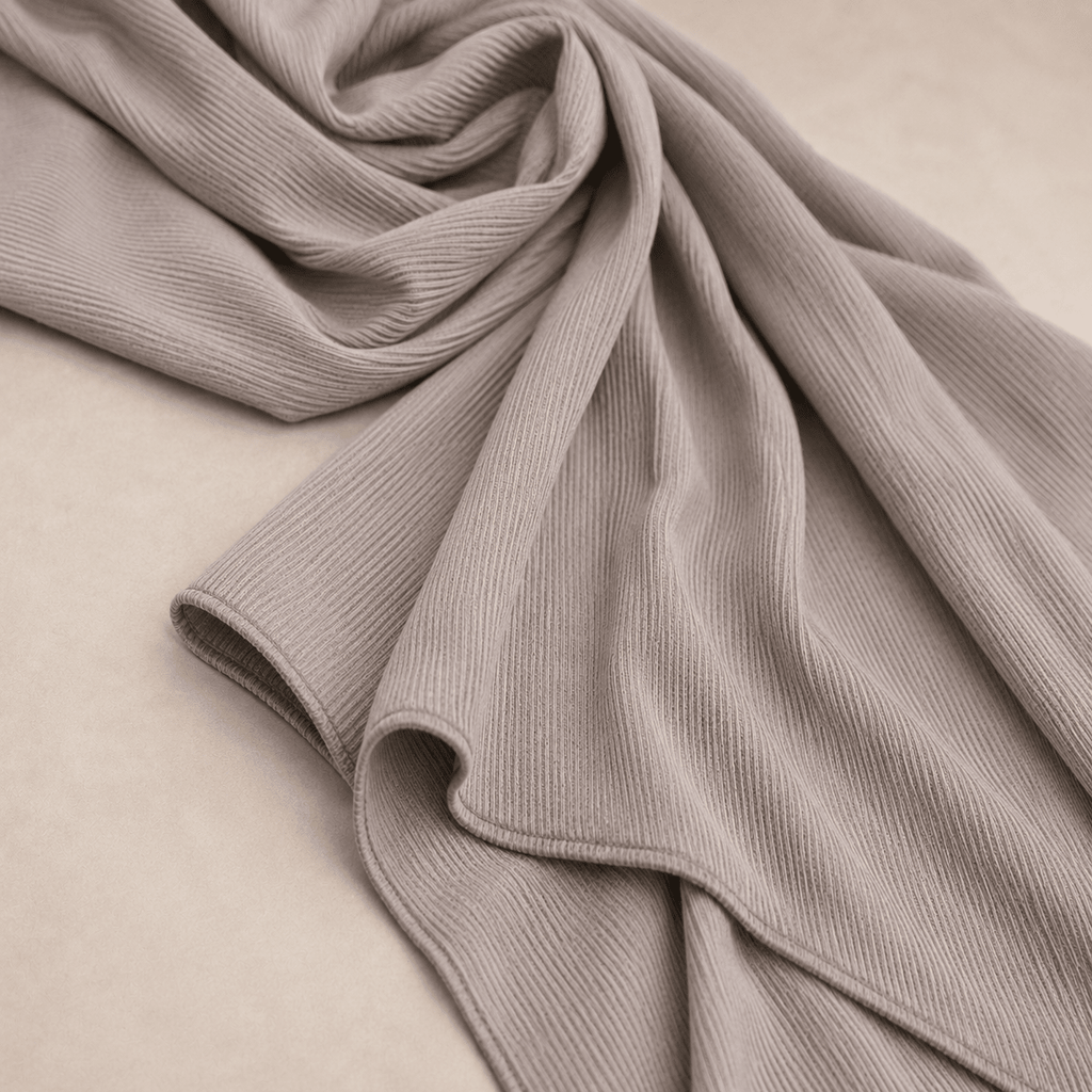 RY224 Stone Taupe Cotton Ribbed Jersey Hijab Scarf – Soft Stretch Breathable Headscarf - Raya