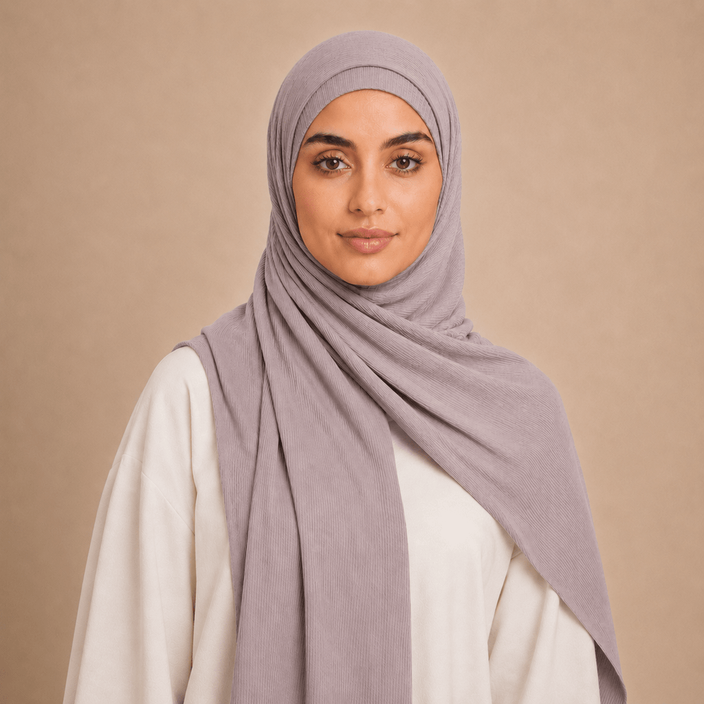 RY225 Mauve Taupe Cotton Ribbed Jersey Hijab Scarf – Soft Stretch Breathable Headscarf - Raya