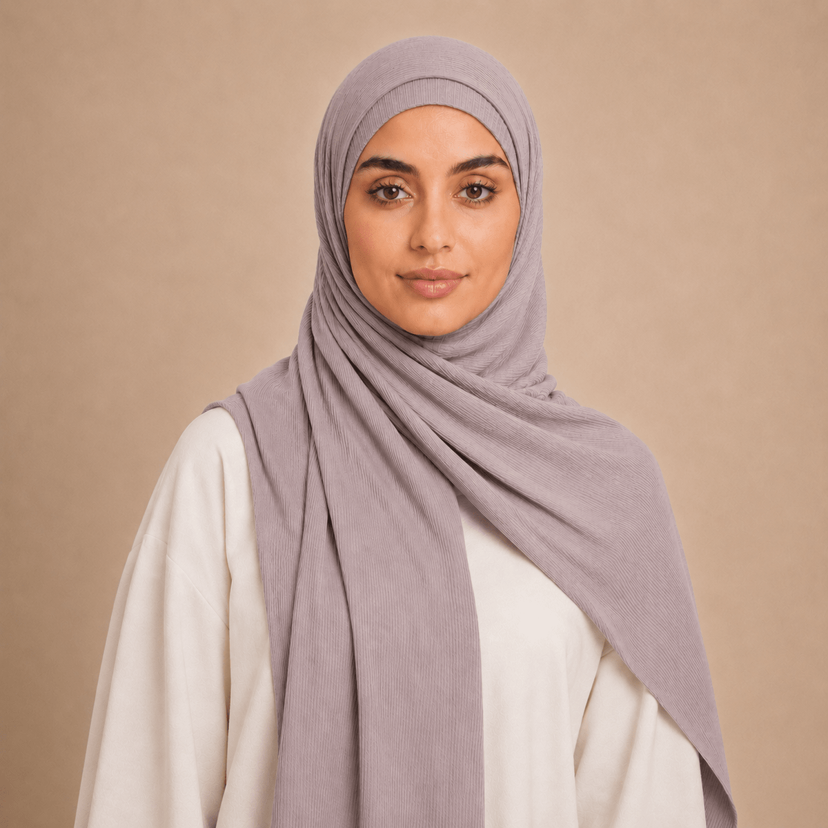 RY225 Mauve Taupe Cotton Ribbed Jersey Hijab Scarf – Soft Stretch Breathable Headscarf - Raya