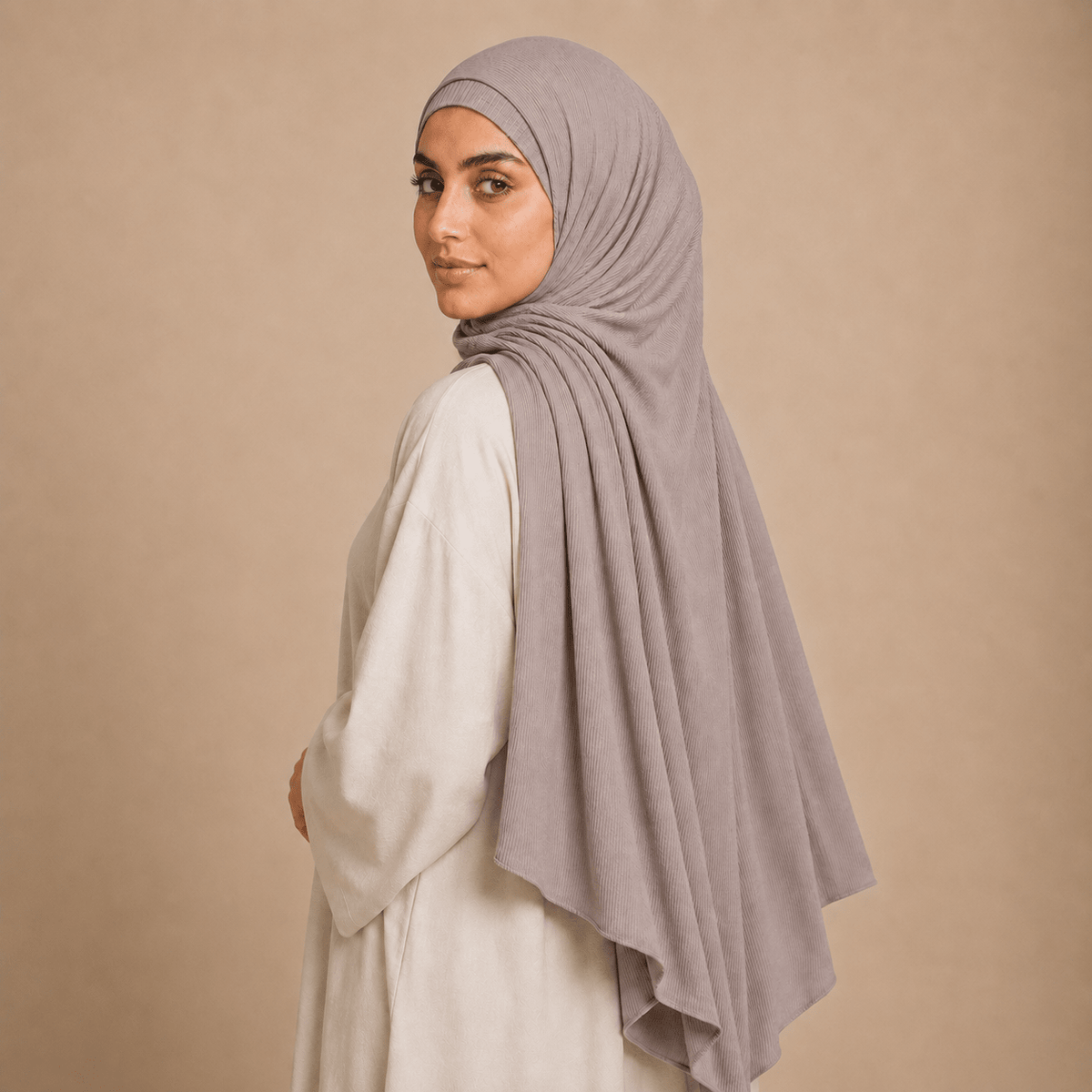 RY225 Mauve Taupe Cotton Ribbed Jersey Hijab Scarf – Soft Stretch Breathable Headscarf - Raya