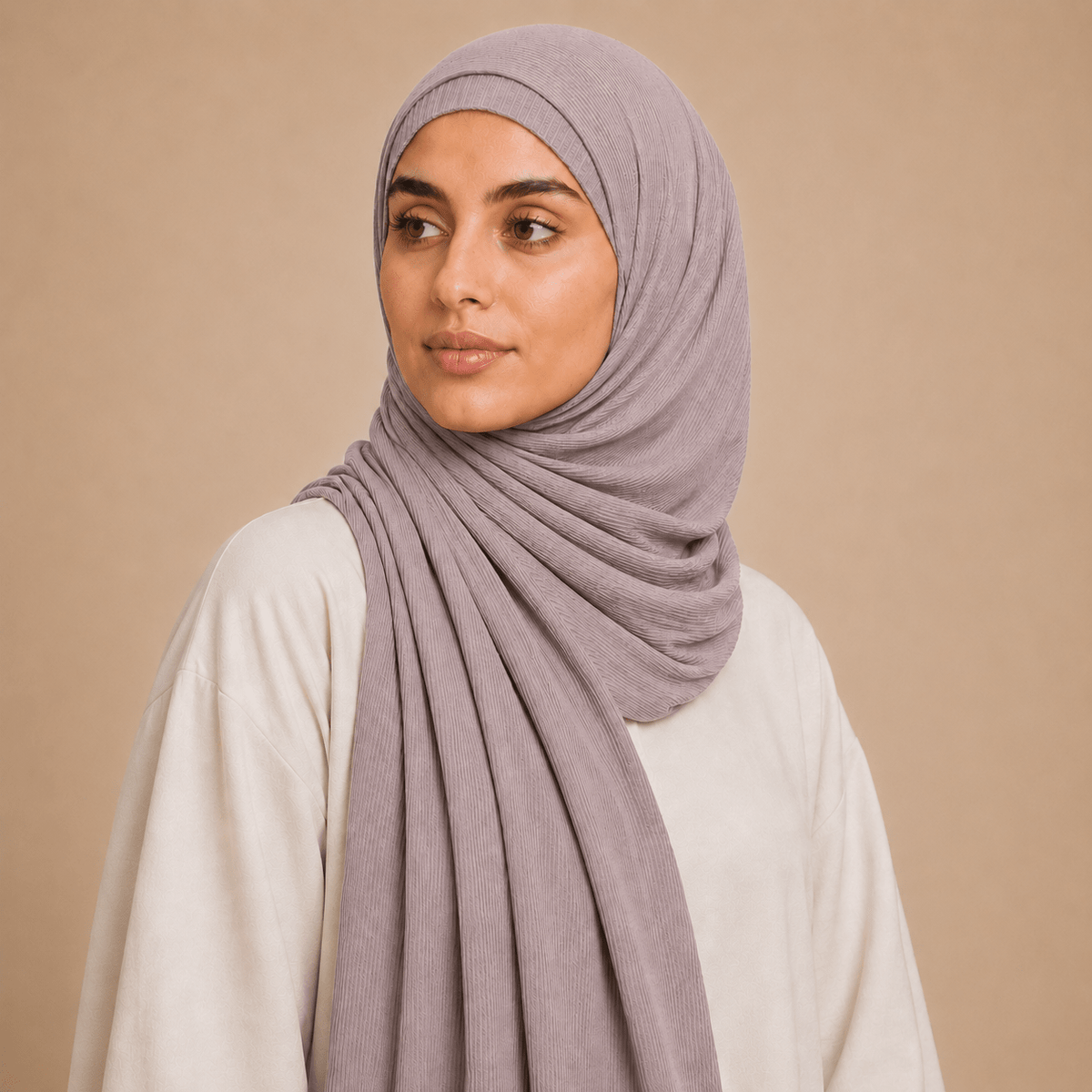 RY225 Mauve Taupe Cotton Ribbed Jersey Hijab Scarf – Soft Stretch Breathable Headscarf - Raya
