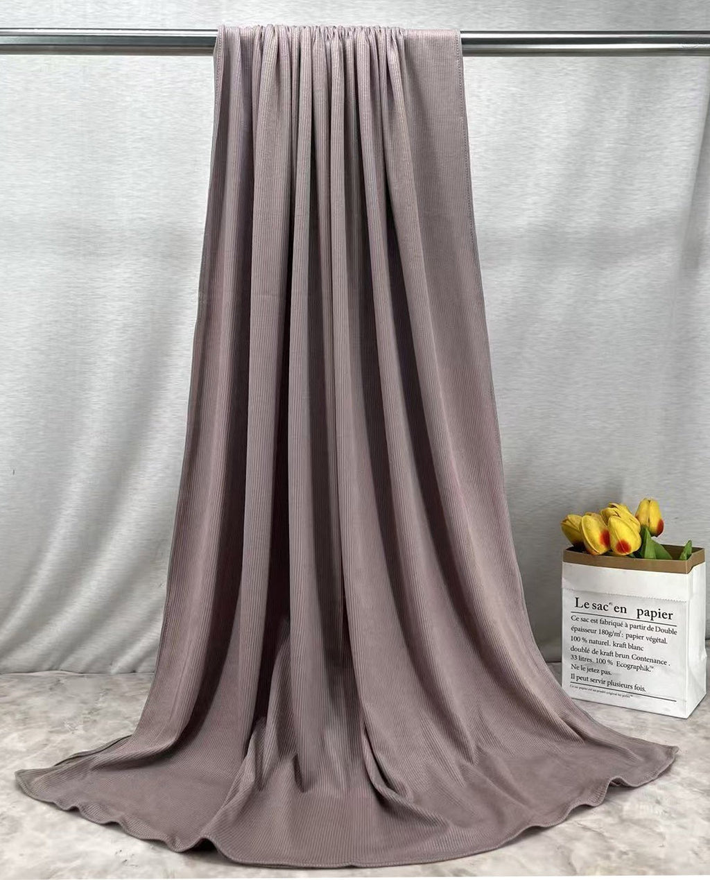 RY225 Mauve Taupe Cotton Ribbed Jersey Hijab Scarf – Soft Stretch Breathable Headscarf - Raya