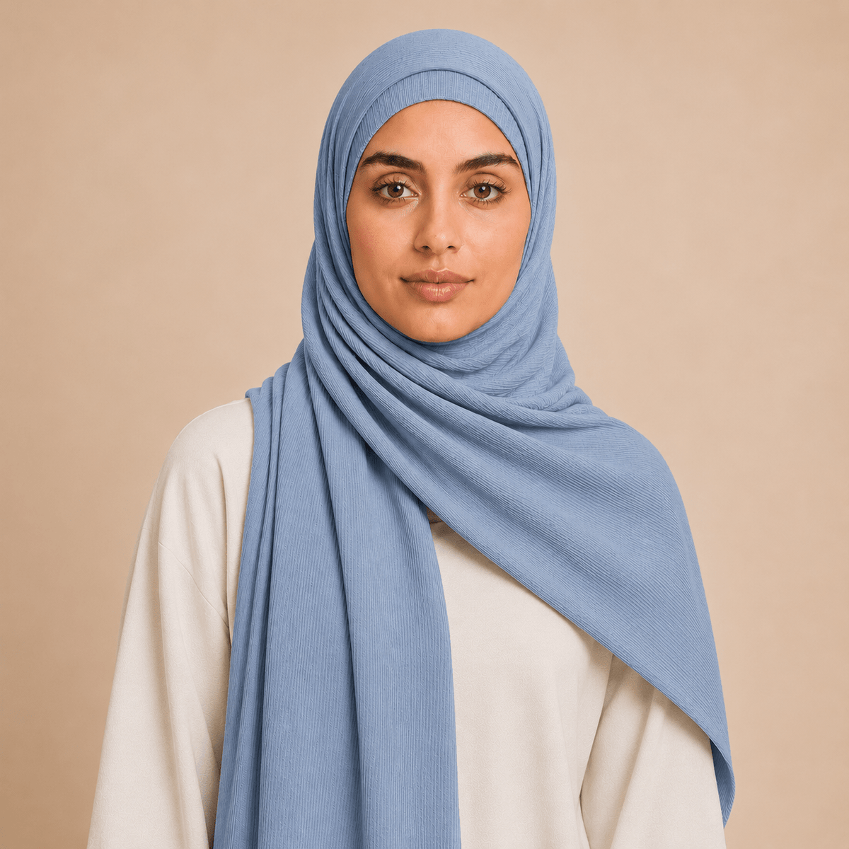 RY226 Powder Blue Cotton Ribbed Jersey Hijab Scarf – Soft Stretch Breathable Headscarf - Raya