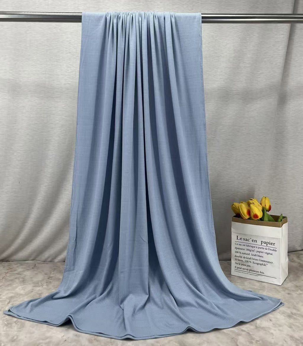 RY226 Powder Blue Cotton Ribbed Jersey Hijab Scarf – Soft Stretch Breathable Headscarf - Raya