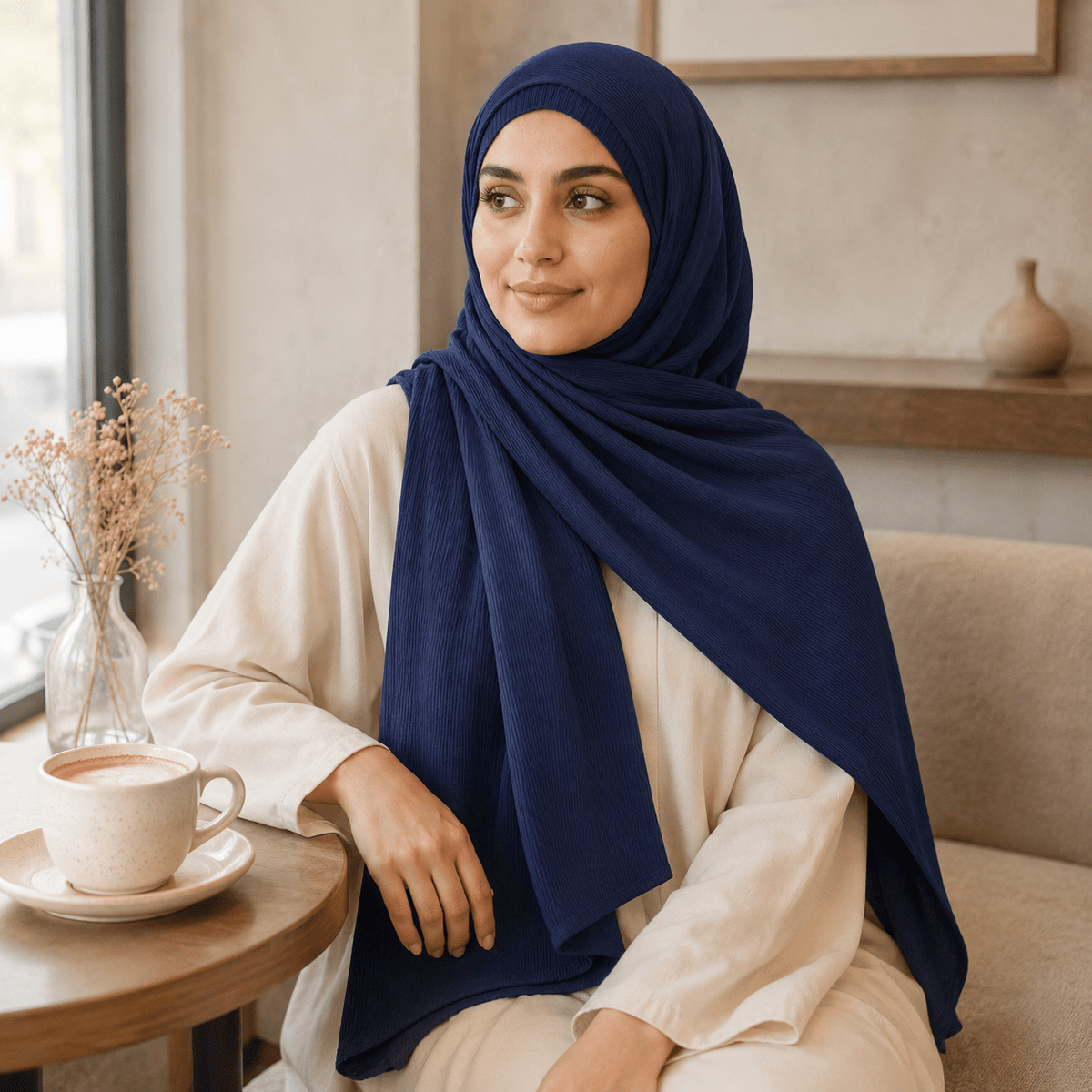 RY229 Midnight Navy Cotton Ribbed Hijab Scarf – Soft Breathable Headscarf - Raya