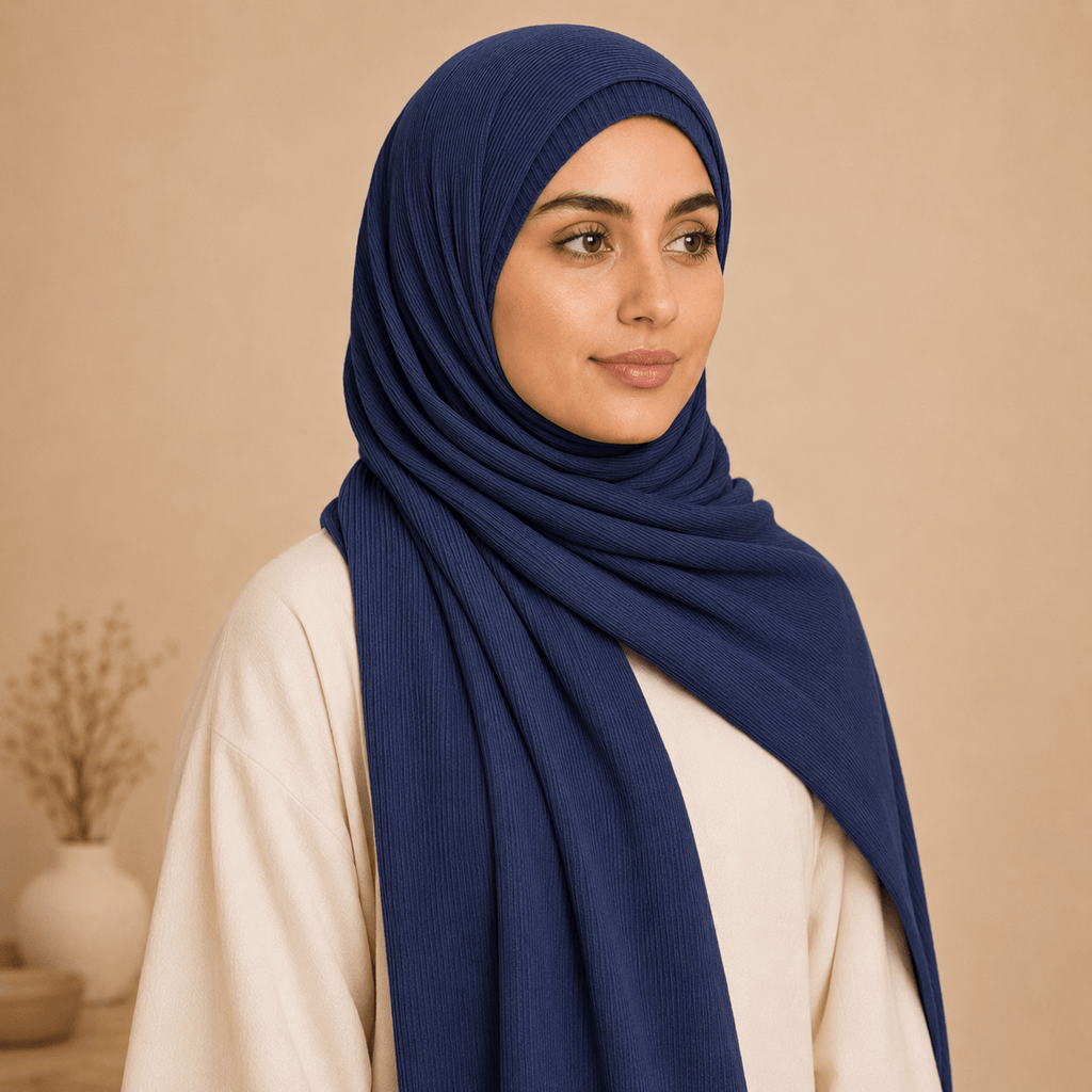RY229 Midnight Navy Cotton Ribbed Hijab Scarf – Soft Breathable Headscarf - Raya