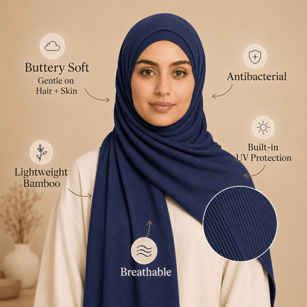 RY229 Midnight Navy Cotton Ribbed Hijab Scarf – Soft Breathable Headscarf - Raya