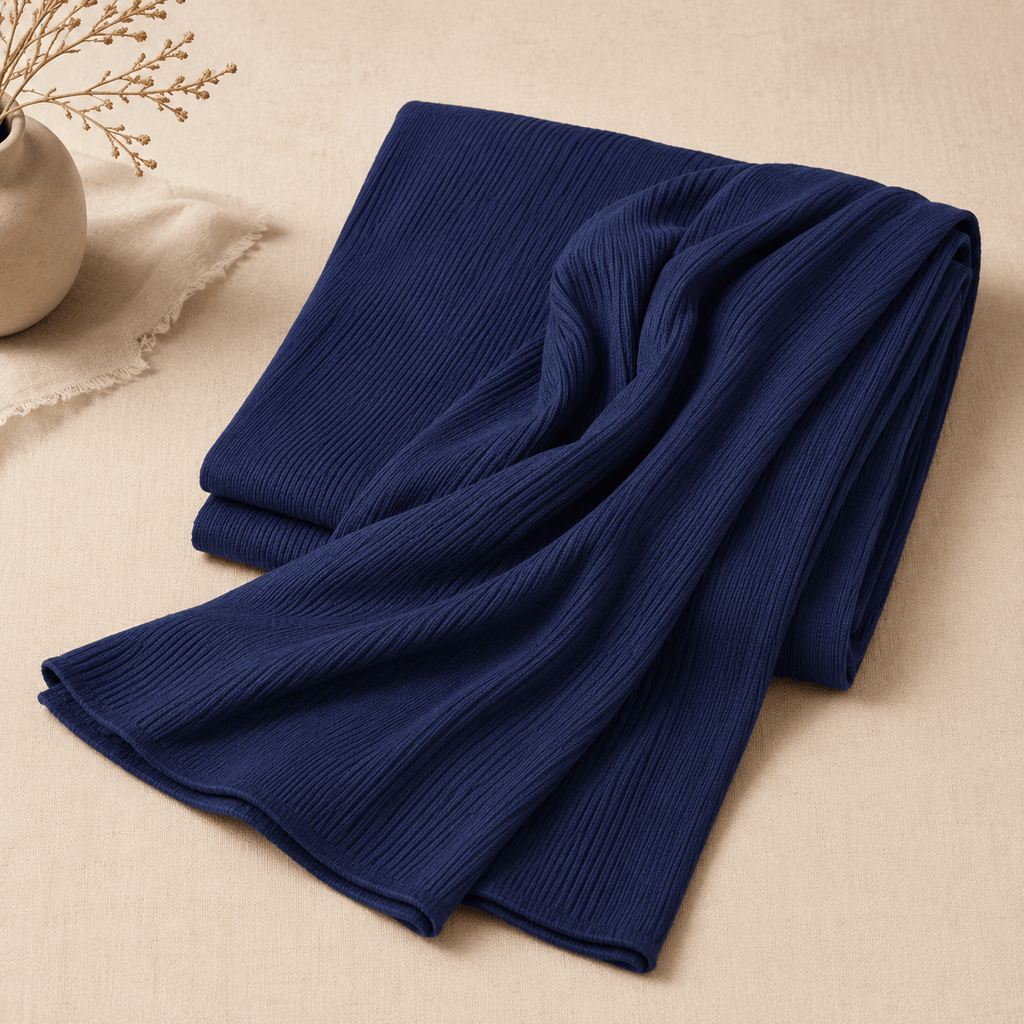 RY229 Midnight Navy Cotton Ribbed Hijab Scarf – Soft Breathable Headscarf - Raya