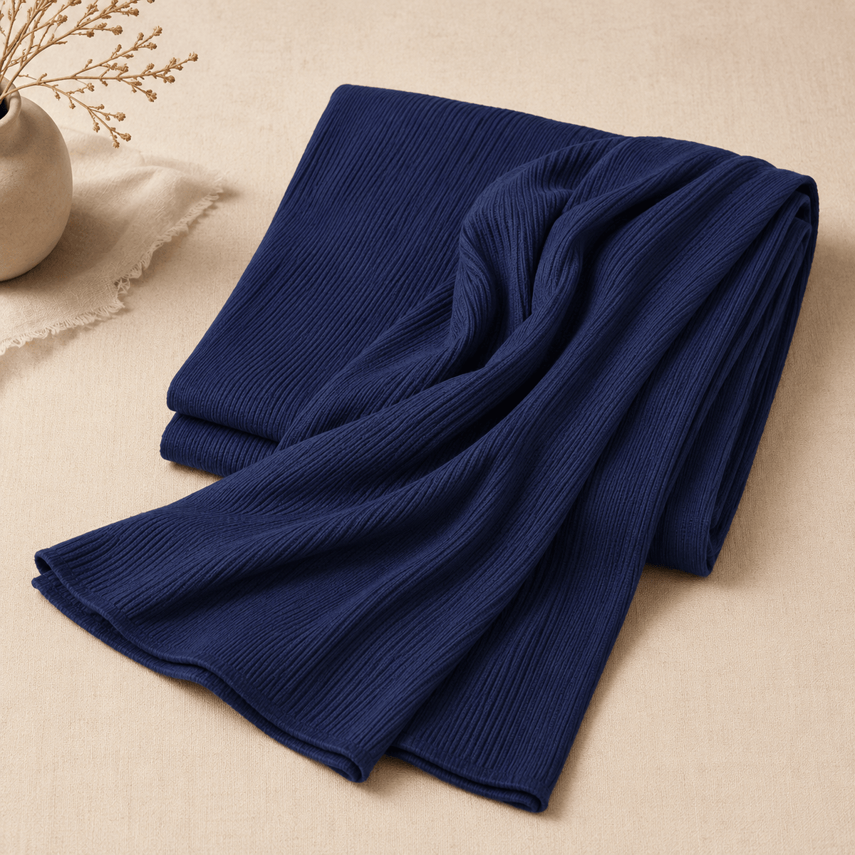RY229 Midnight Navy Cotton Ribbed Hijab Scarf – Soft Breathable Headscarf - Raya