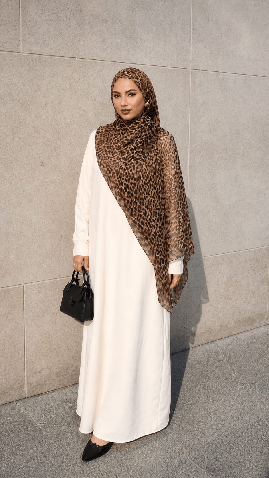 RY23 Leopard Print Hijab Shawl – Caramel Brown & Black Animal Print Women's Head Scarf (80×180cm) - Raya